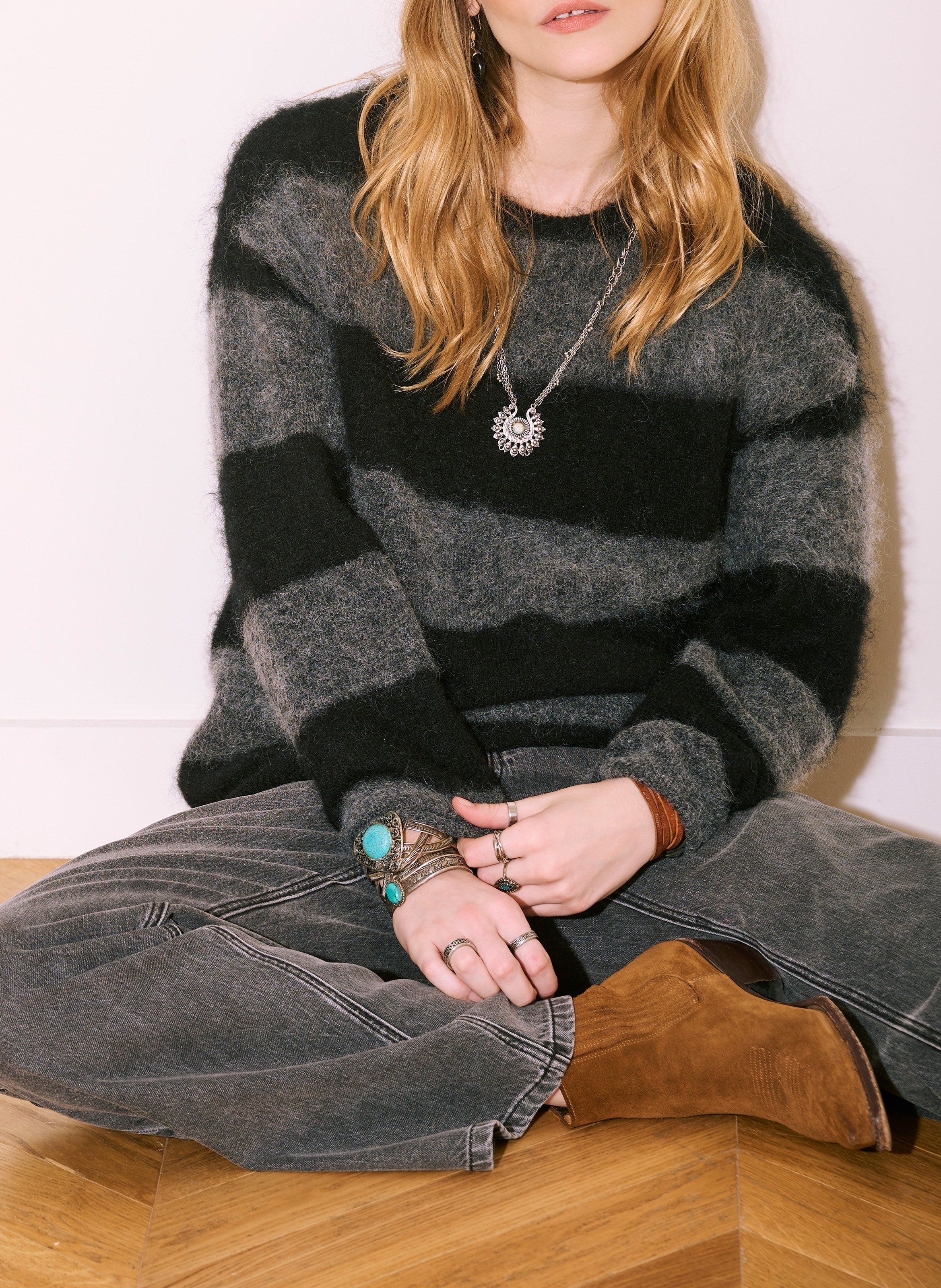 Pull oversize col rond en laine mélangée MKT Gris