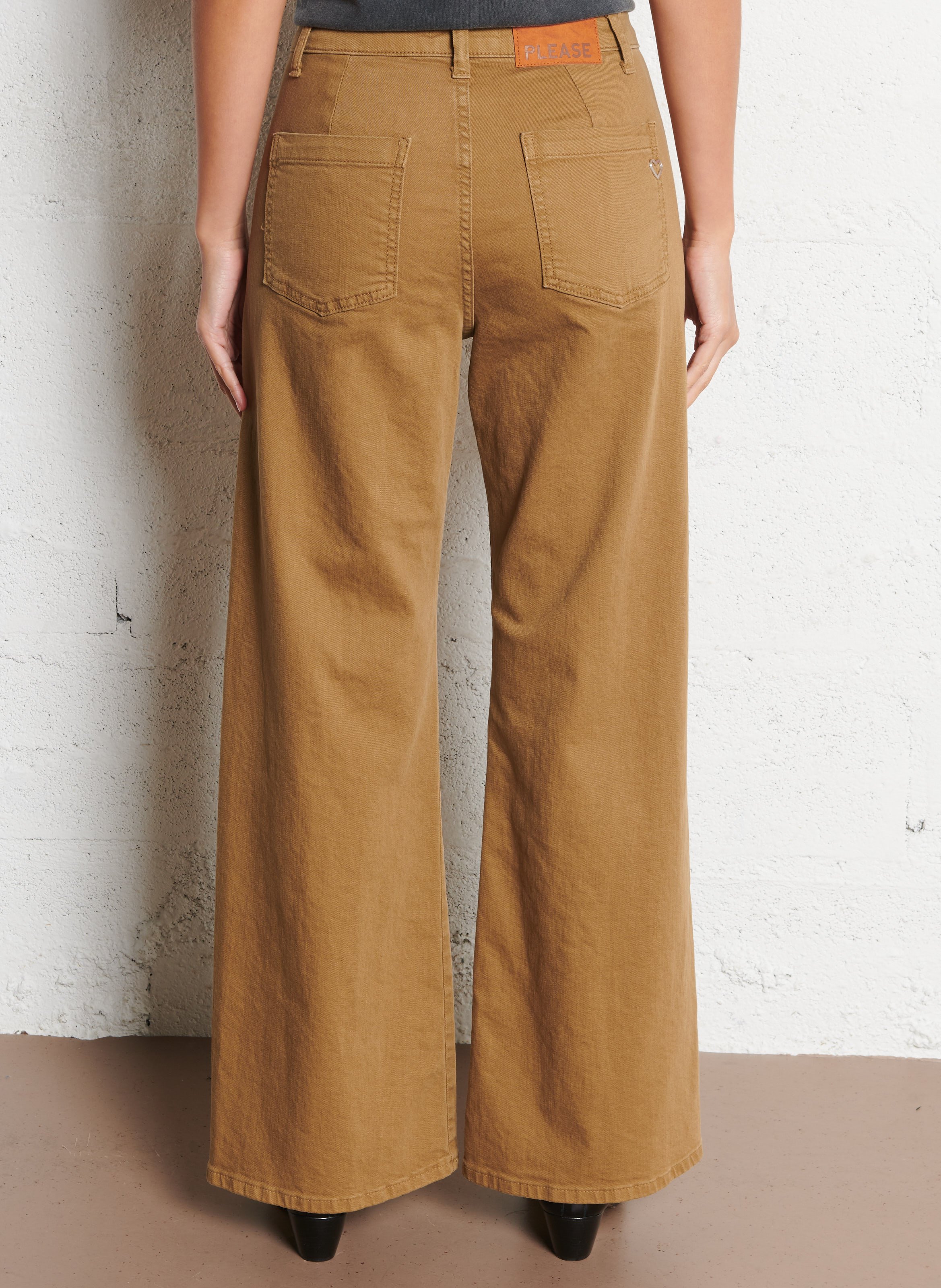 Flared cotton-blend pants PLEASE Beige