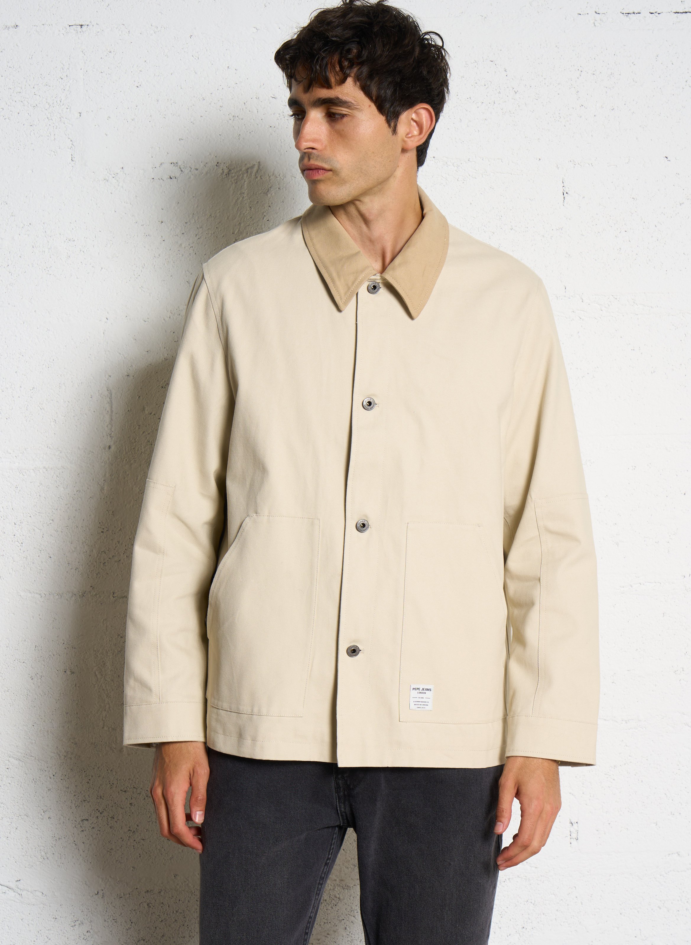 Veste droite col classique en coton PEPE JEANS Beige