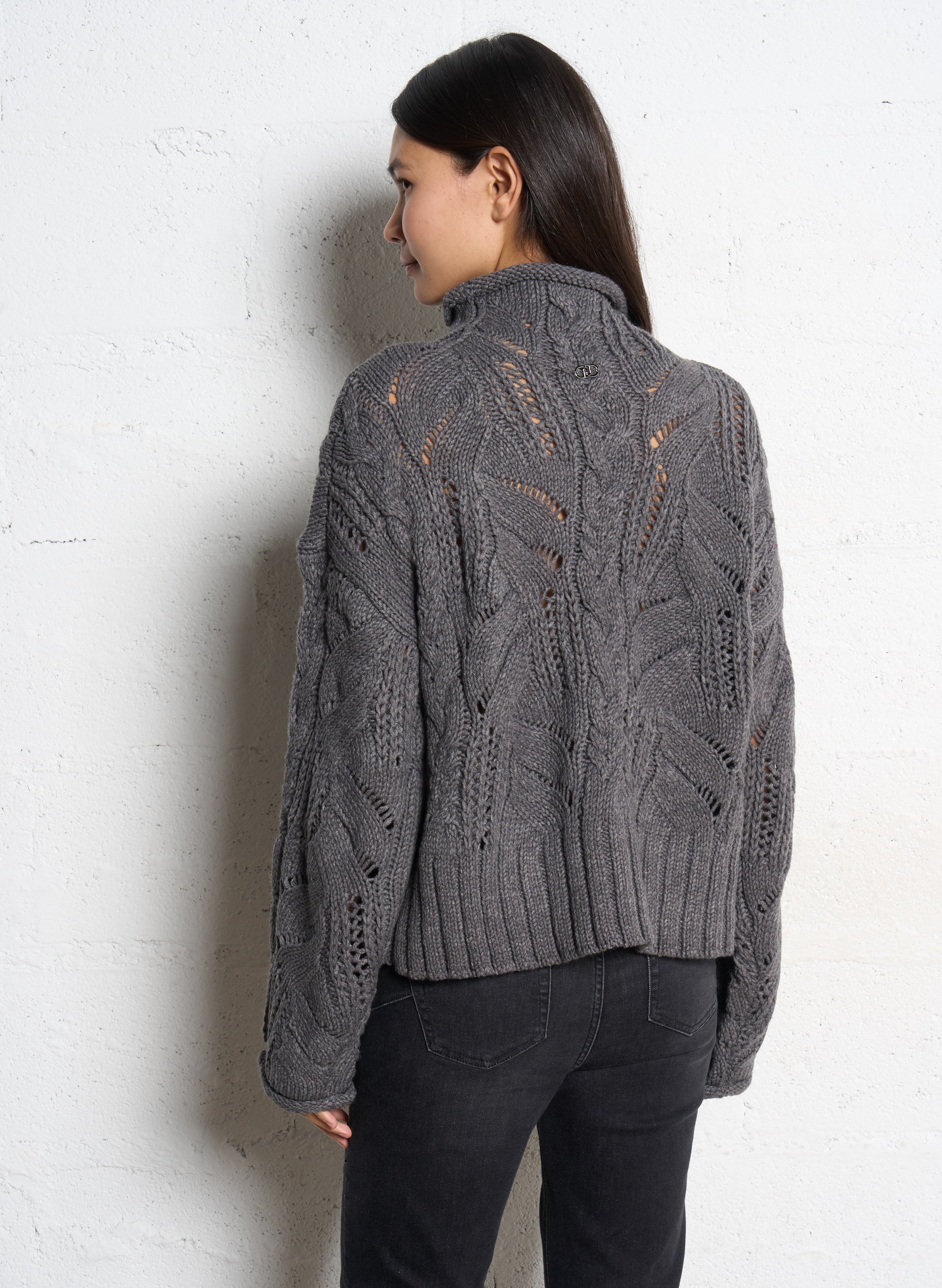 Oversize-Pullover mit Stehkragen und Strasssteinen LIU JO Grau