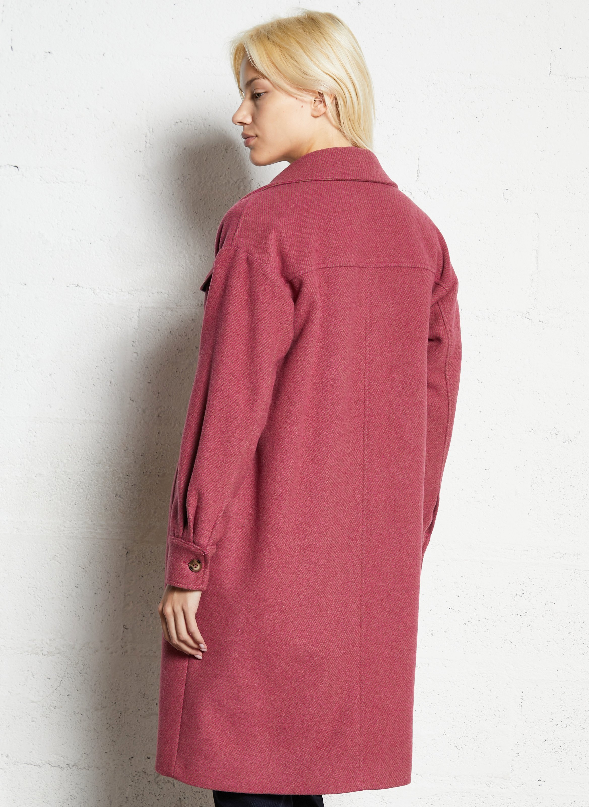 Striped straight coat in blended wool I CODE Pink