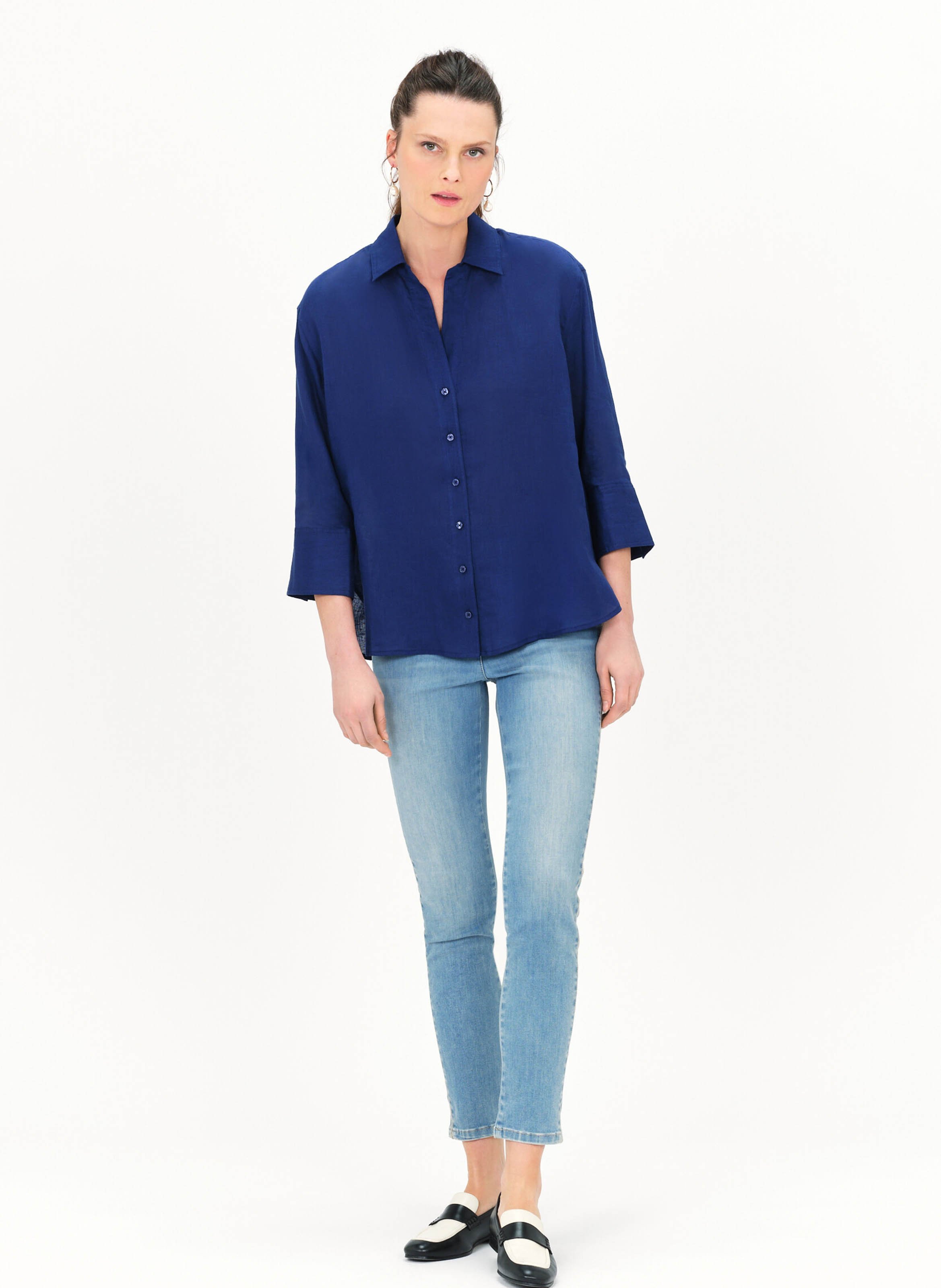 Straight linen shirt with classic collar CAROLL Blue