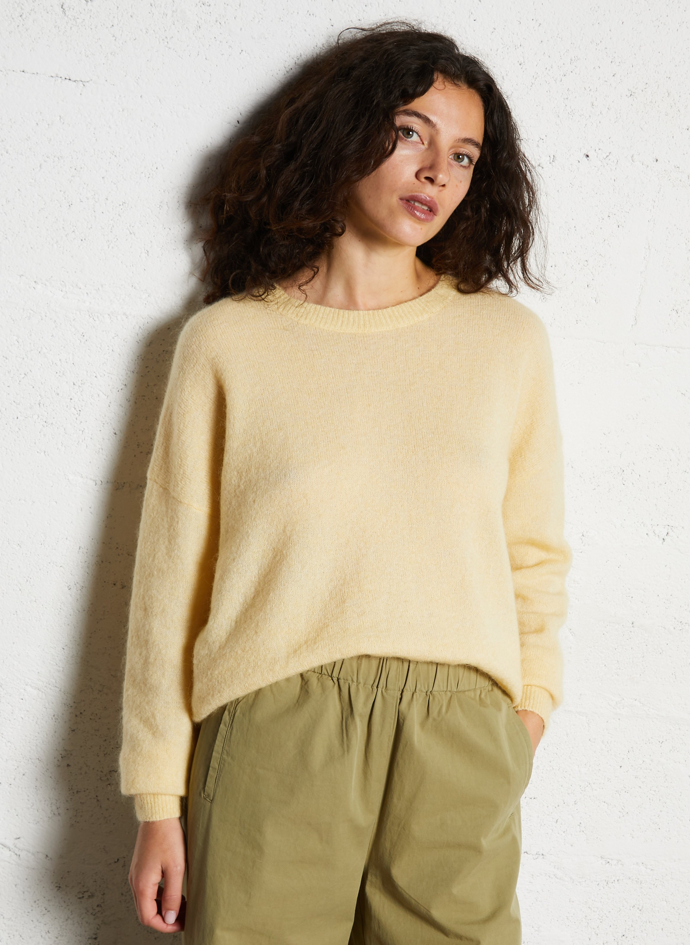 Oversized trui met ronde hals, wolblend JC SOPHIE Geel