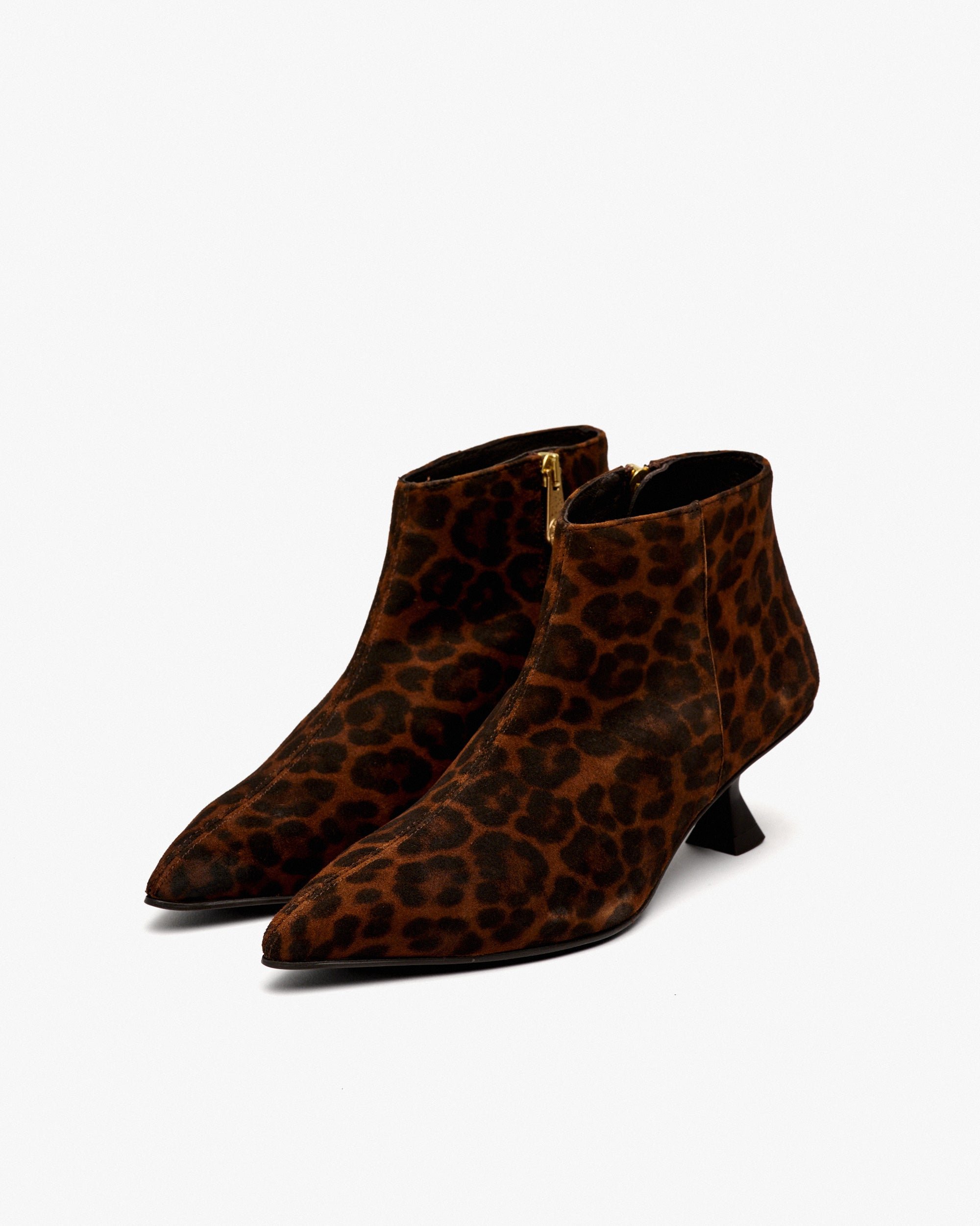 Leopard print suede heeled ankle boots PEDRO MIRALLES Brown