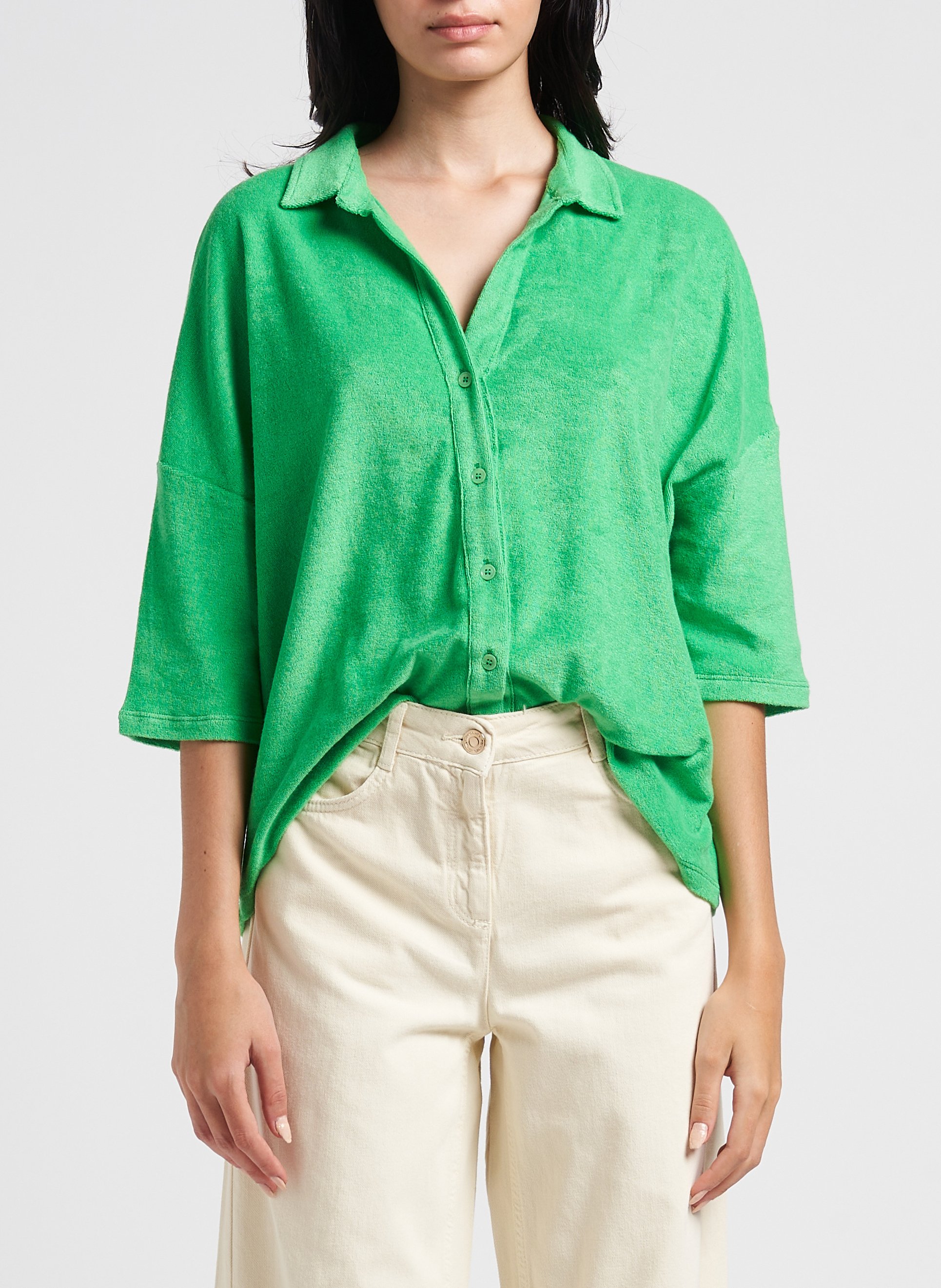 Top col classique en coton mélangé MAJESTIC FILATURES Vert