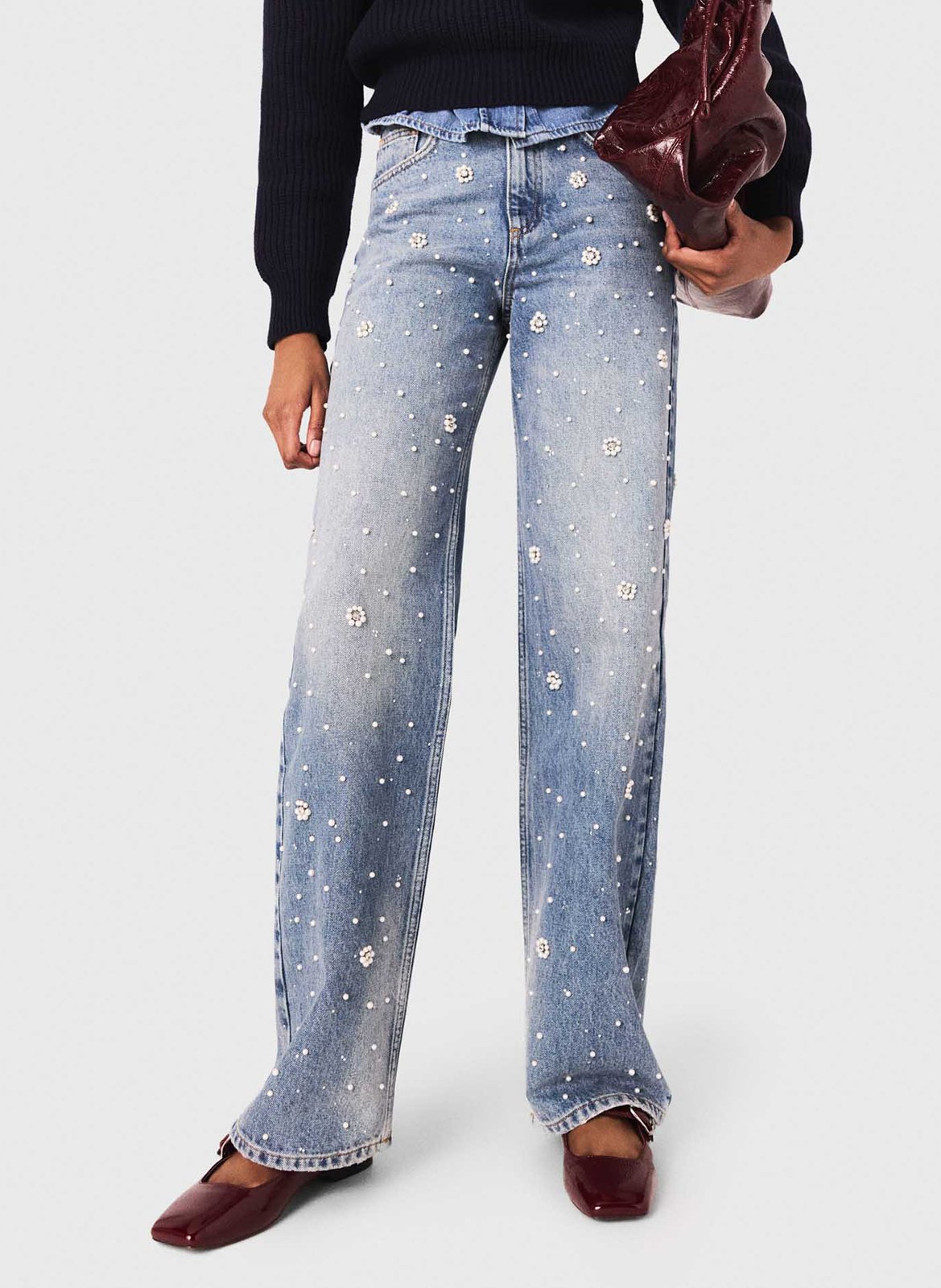 Wide-leg embroidered jeans MAJE Blue