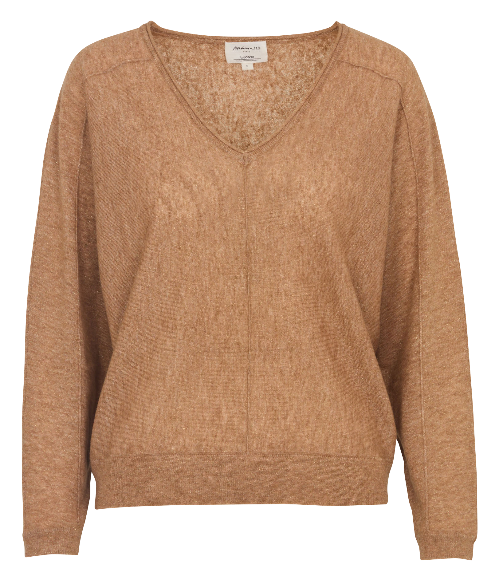 <p>Ziehen Sie den V-Ausschnitt-Pullover aus einer Mischung von Wolle an</p> MAISON 123 Beige