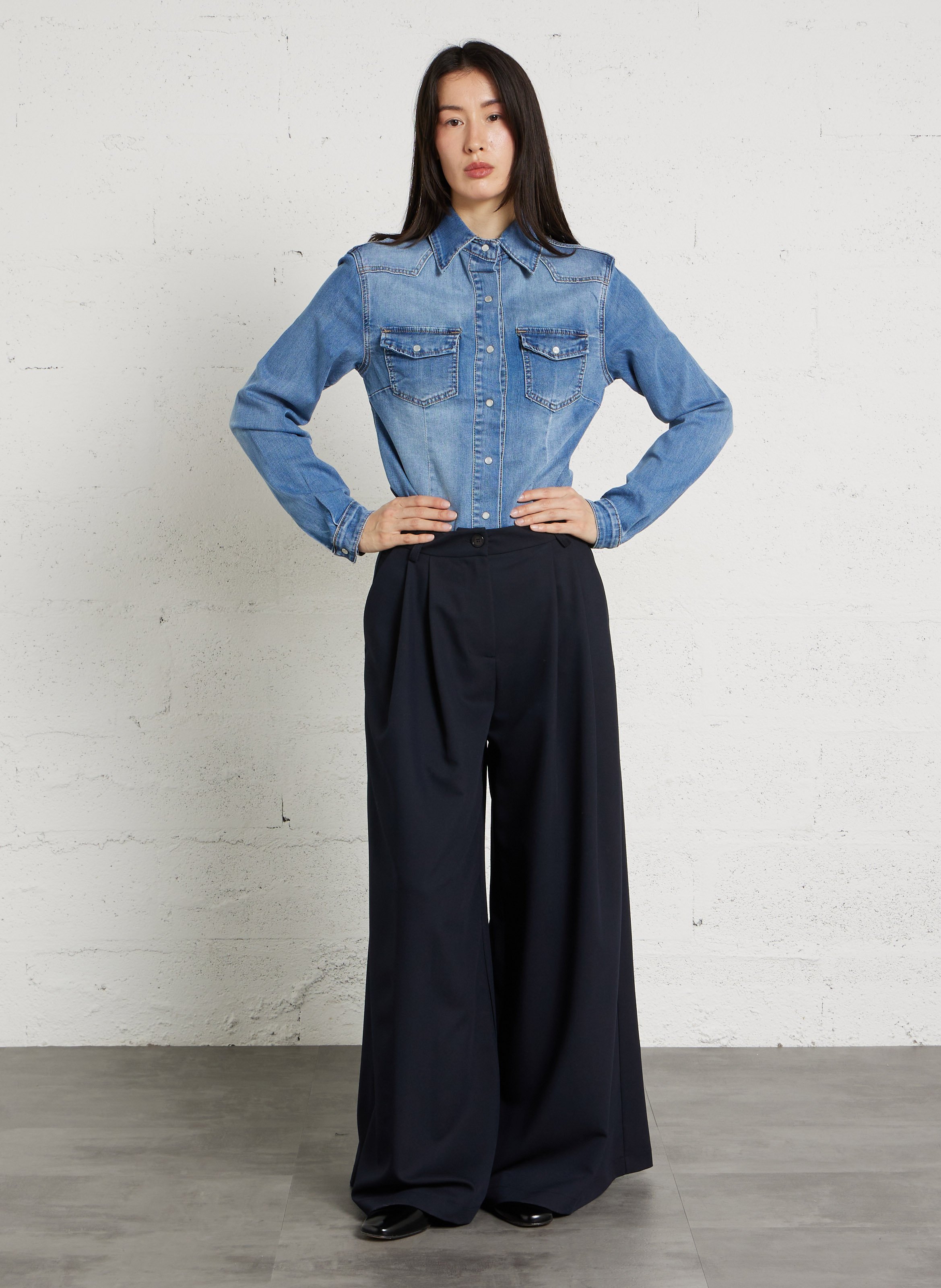 Chemise droite en jean boutonnée PLEASE Bleu