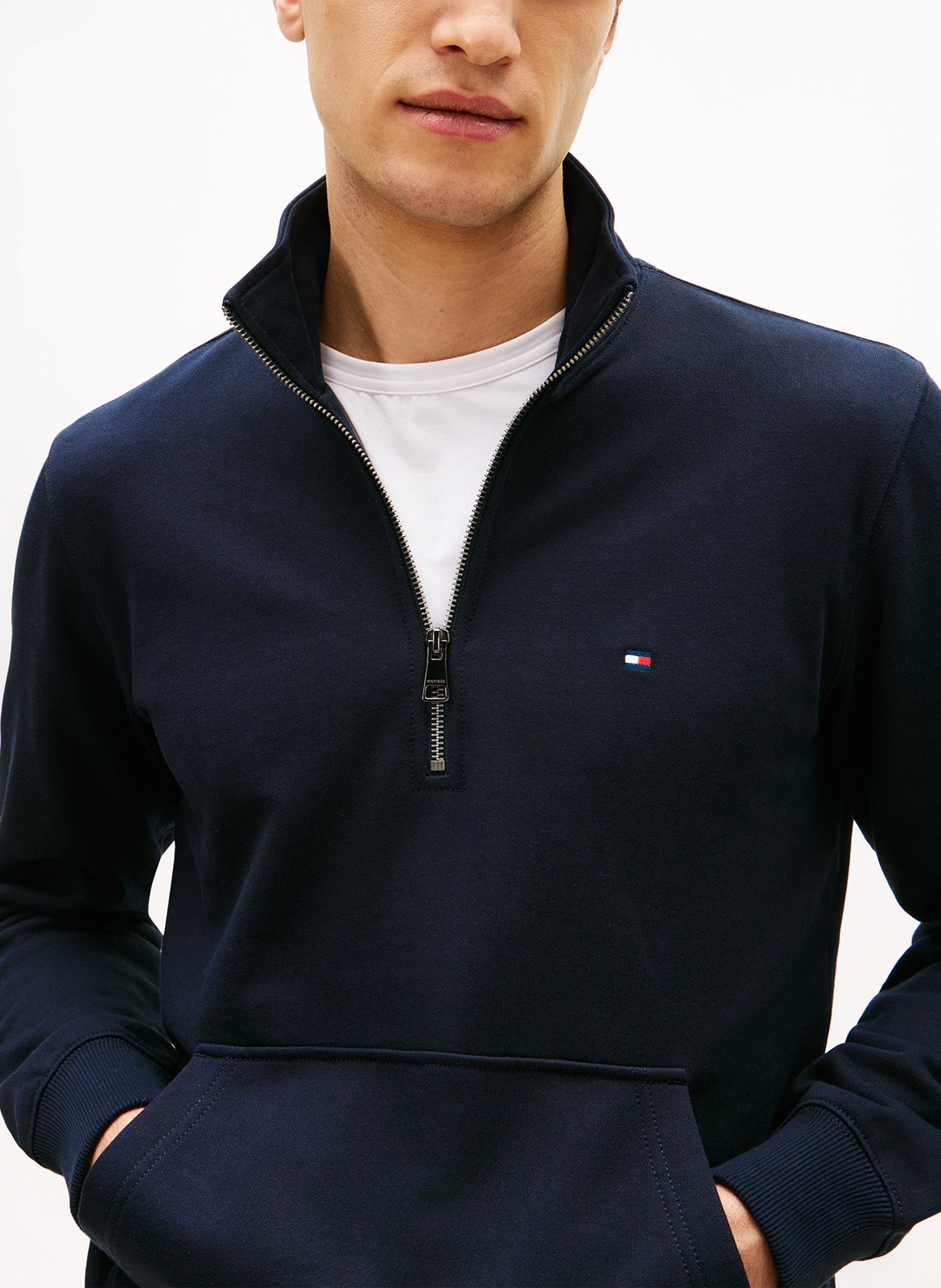 Pull droit col montant en coton Bleu