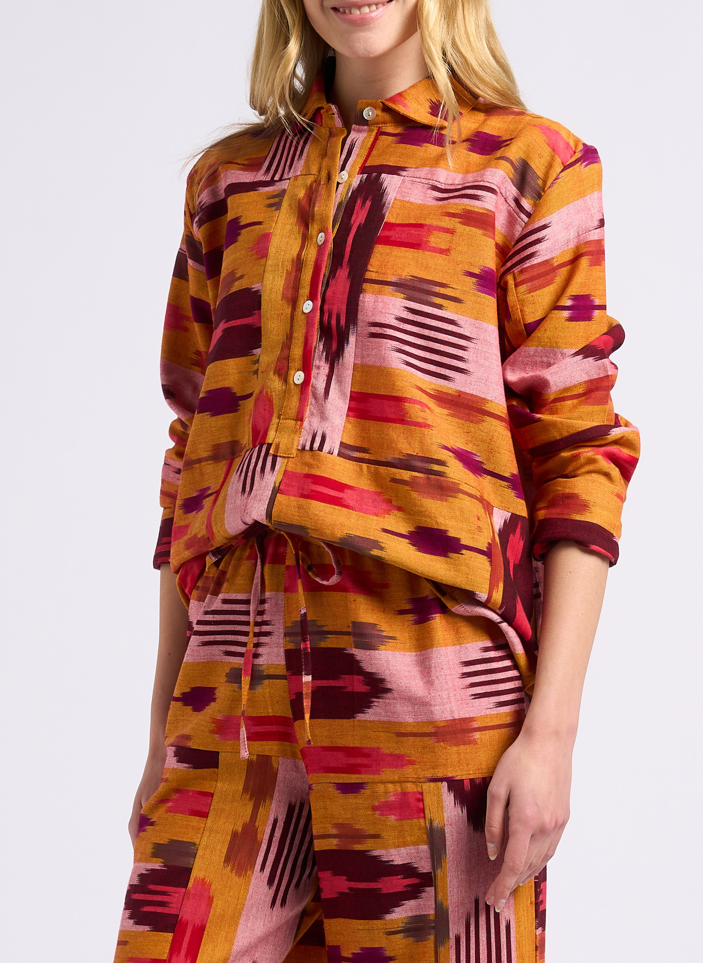 Chemise col rond imprimée en coton  V DE VINSTER Jaune