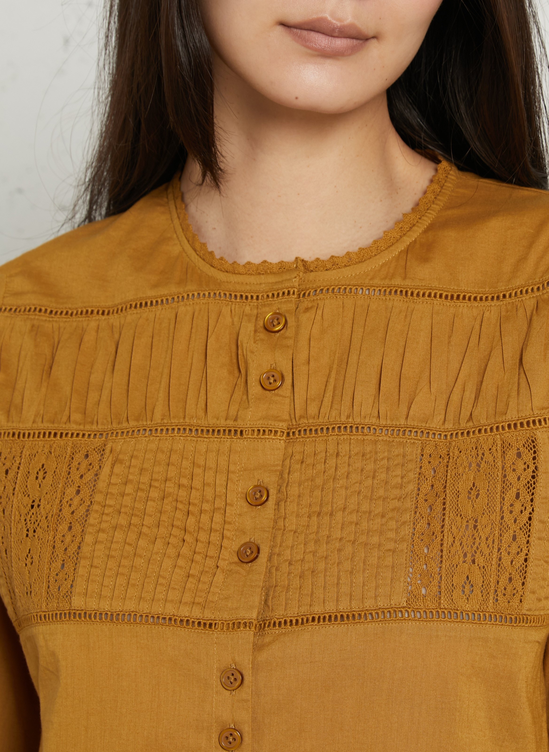 Chemisier manches courtes brodé uni DES PETITS HAUTS Doré