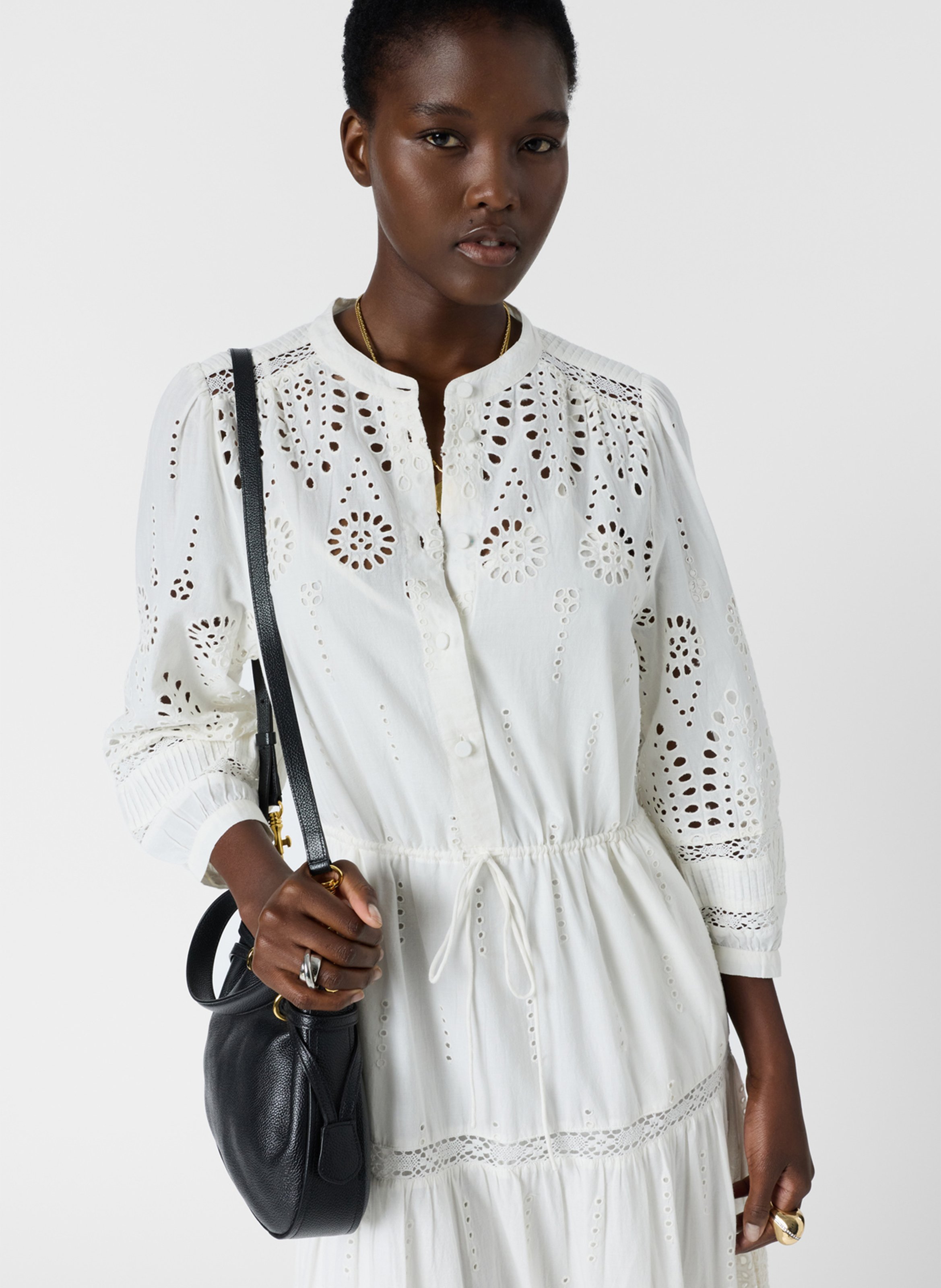 Robe longue col rond en coton brodé GERARD DAREL Beige