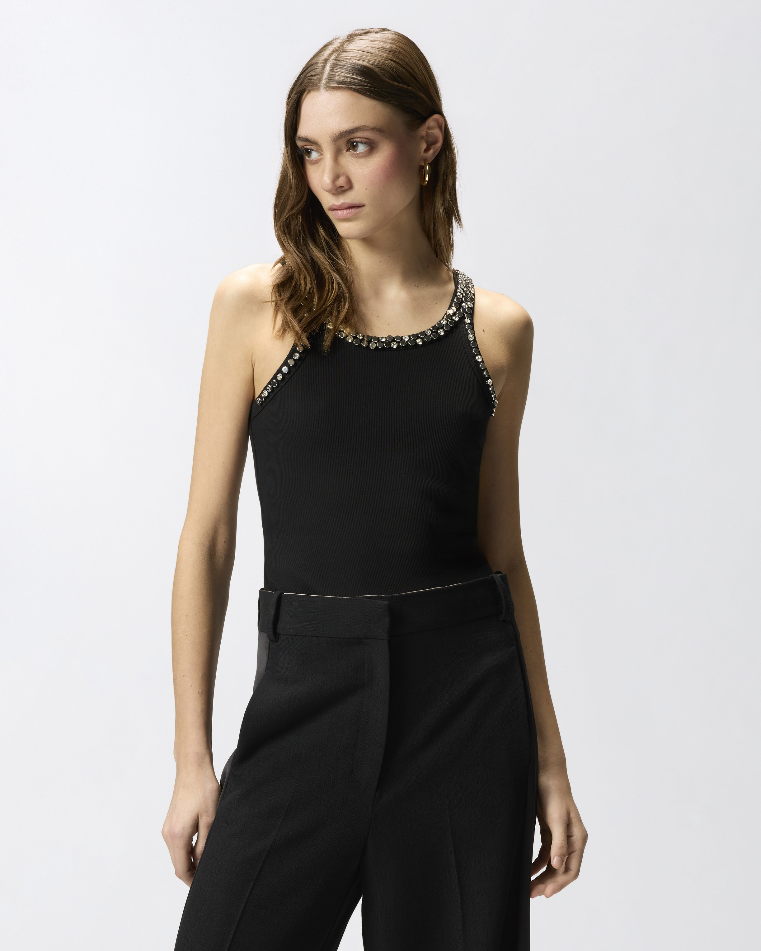Ribbed top with jewel embroideries PINKO