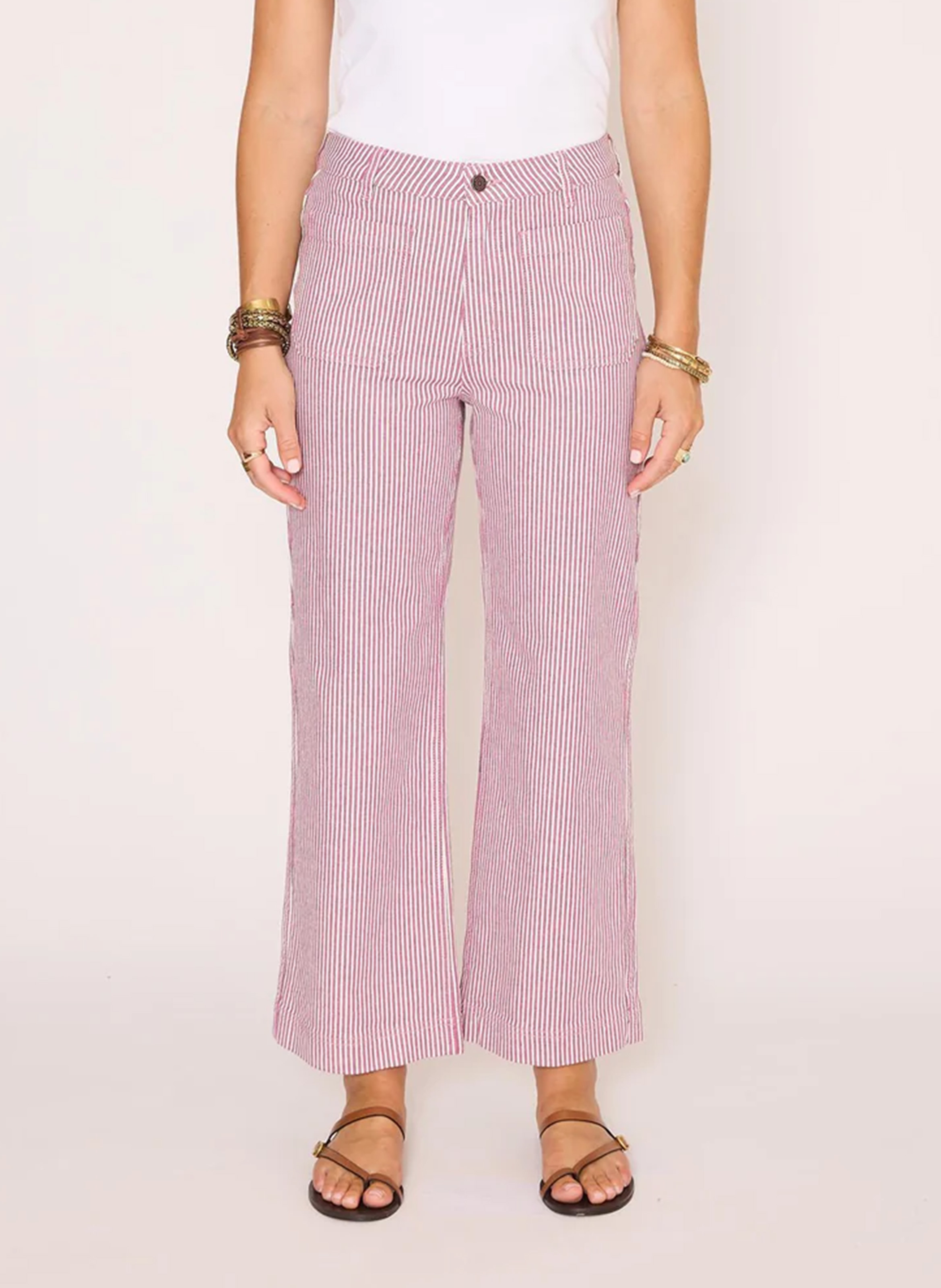 Pantalon droit en coton mélangé rayé MKT Rose