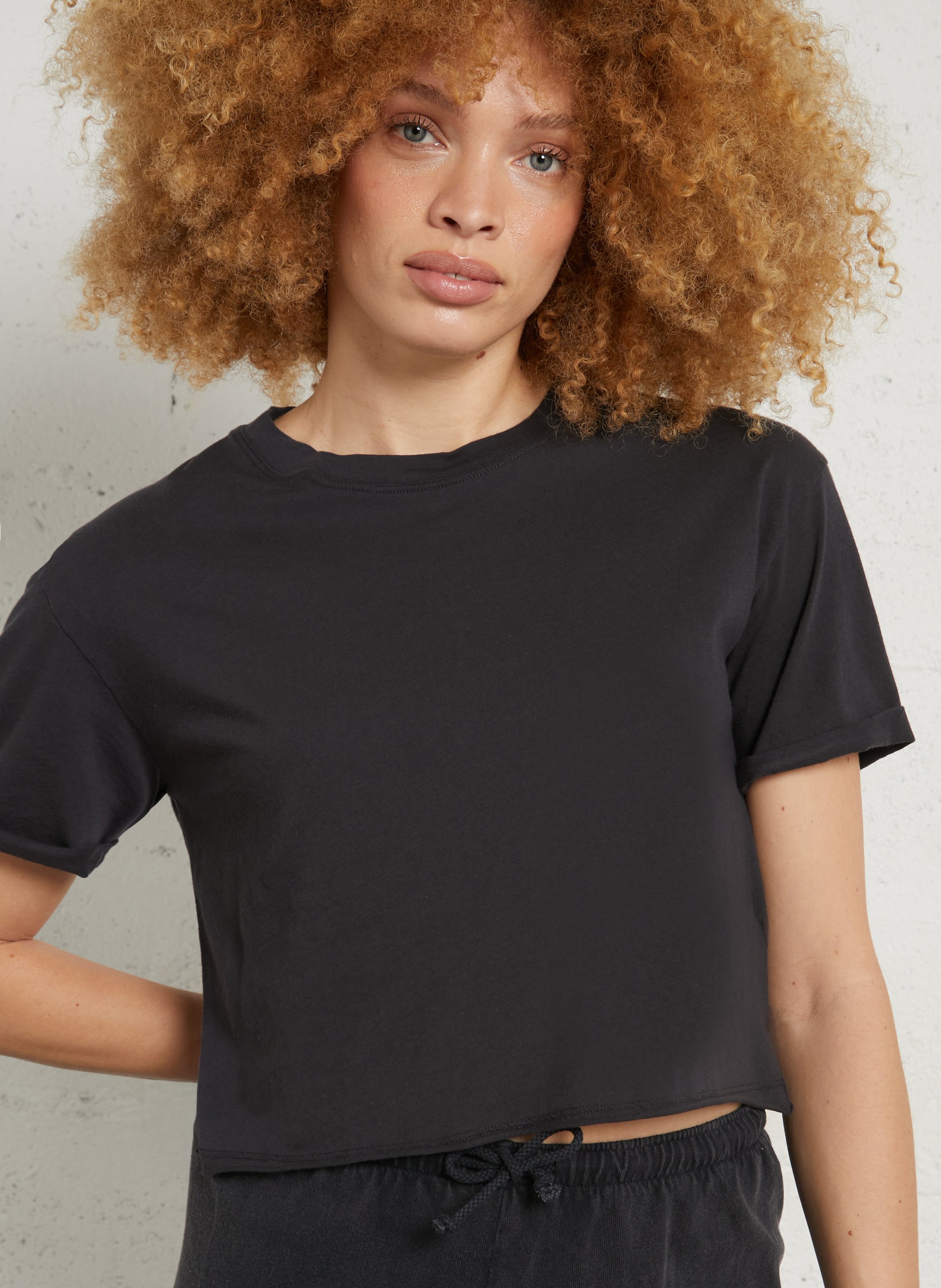 Short straight round neck cotton T-shirt AMERICAN VINTAGE Black