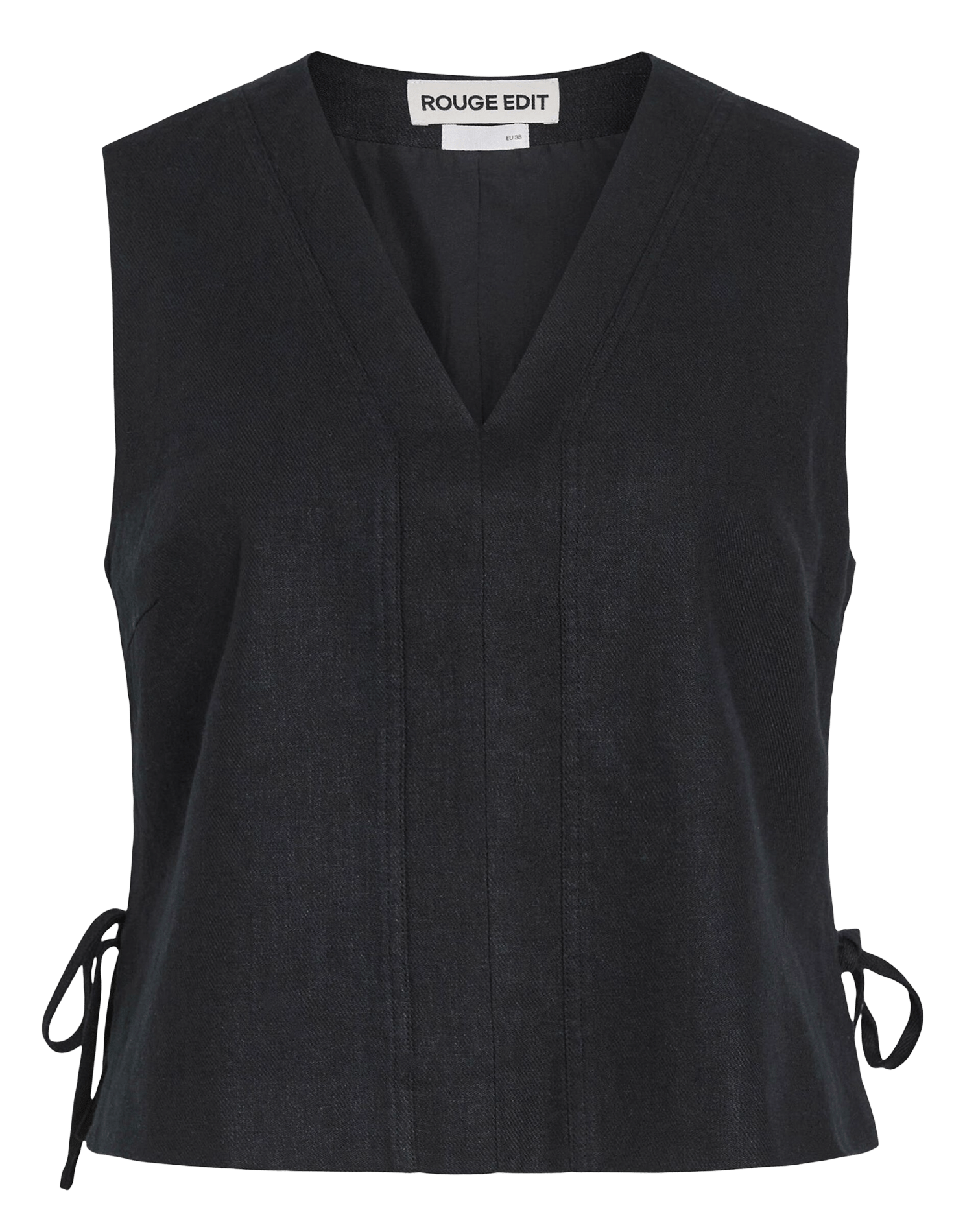 Straight V-neck Linen Blend Top ROUGE EDIT Grey