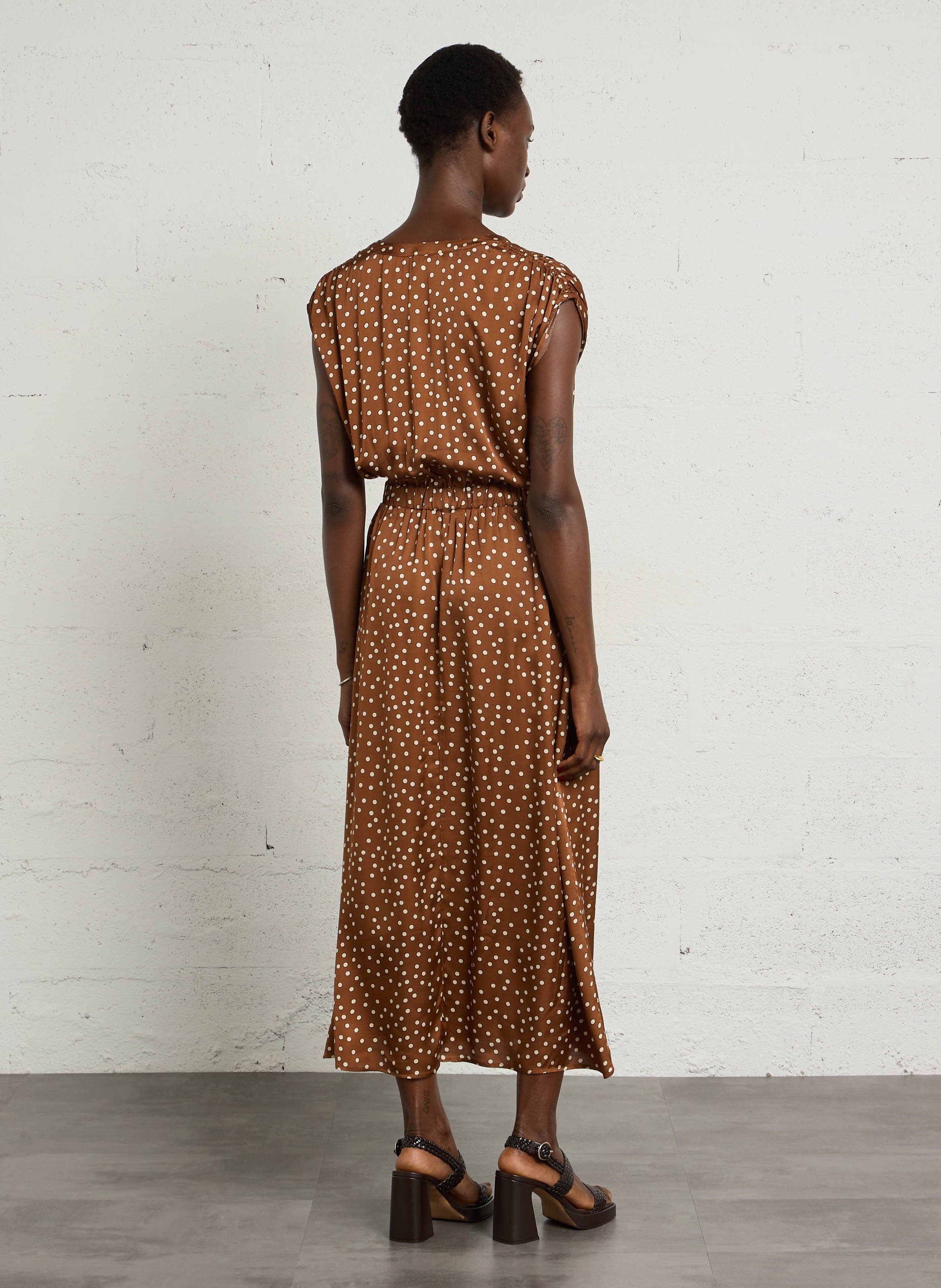Long V-neck polka dot maxi dress MAISON 123 Brown