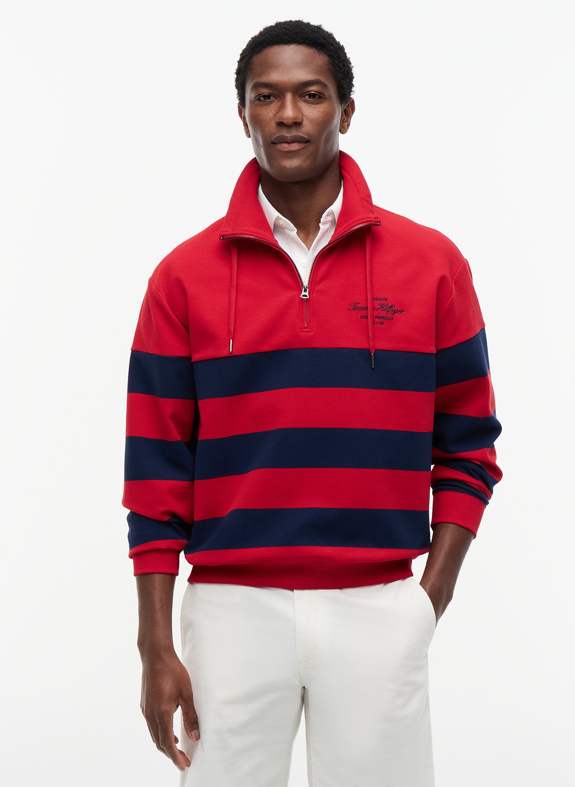 Striped mock neck zip-up sweatshirt TOMMY HILFIGER Red