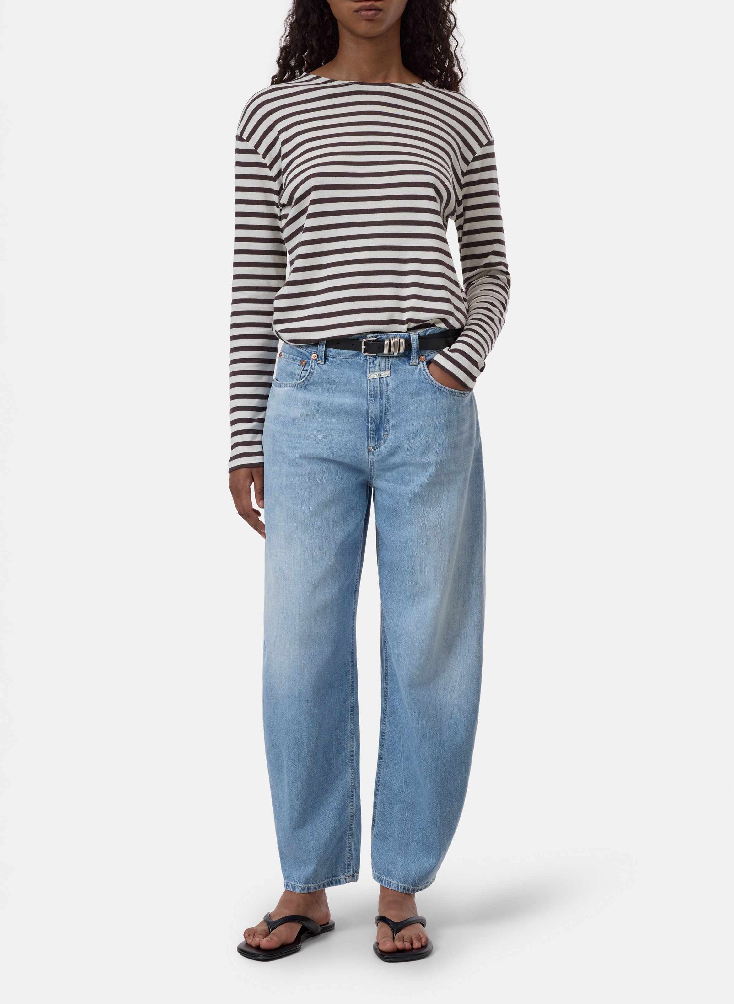 Round-neck striped cotton-blend T-shirt CLOSED Brown