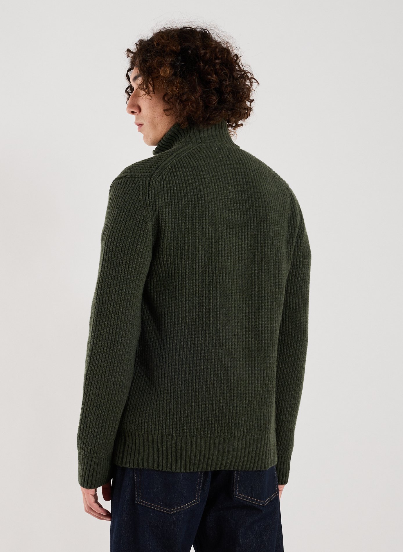Wool blend high-neck gefil knit cardigan. | Khaki AU PRINTEMPS PARIS Men