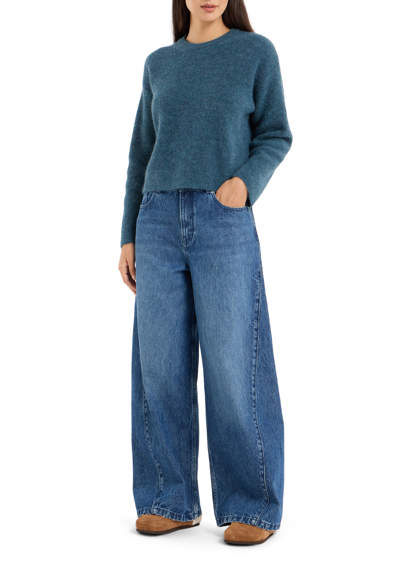 Round neck pullover in blended alpaca - Baylory SAISON 1865 Blue