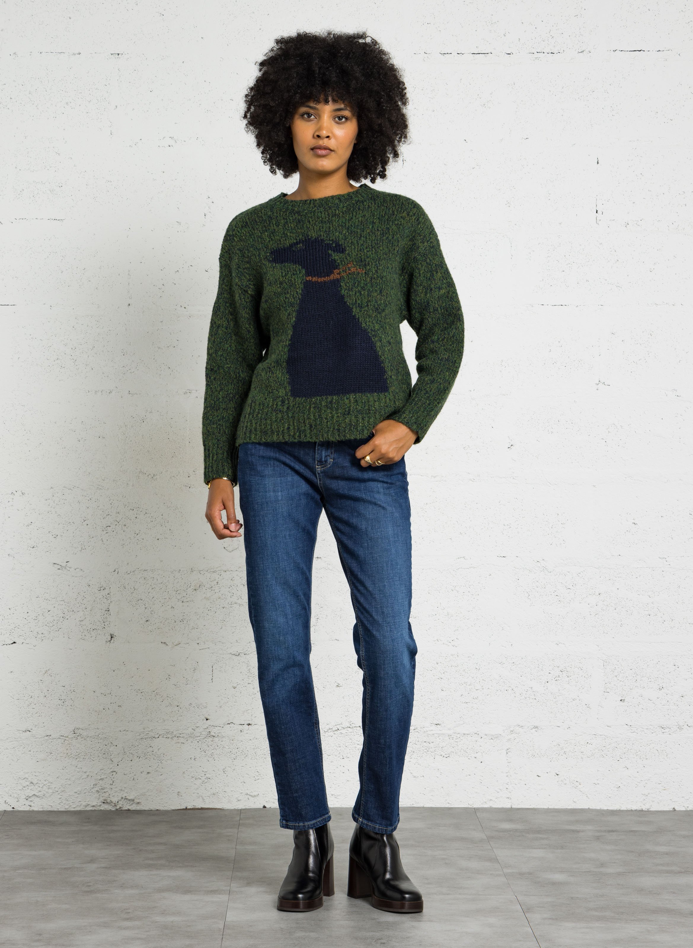 Gerader Rundhalsausschnitt-Pullover aus bedruckter Wollmischung NICE THINGS Khaki