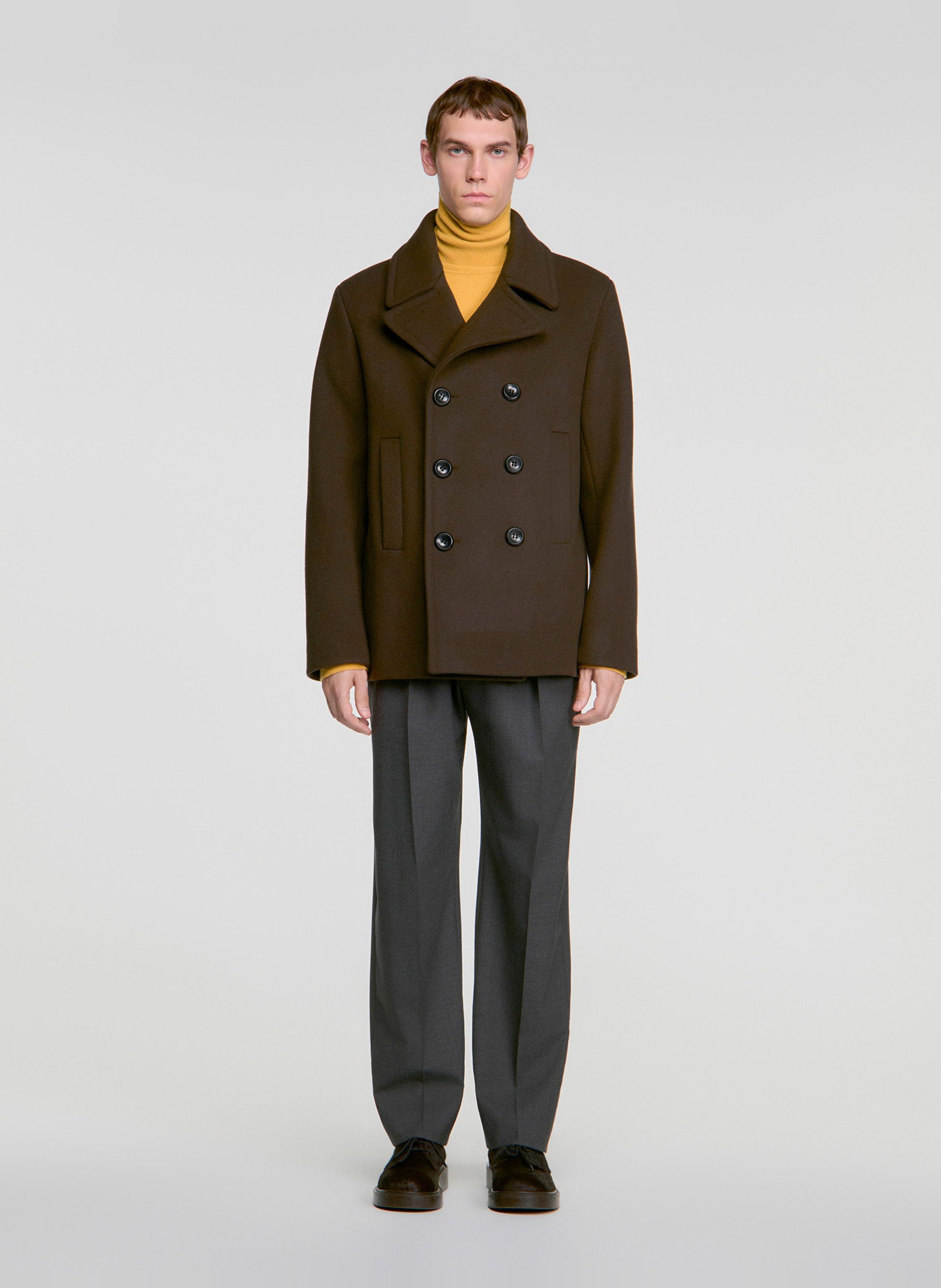 Manteau col tailleur en laine mélangée SANDRO Marron