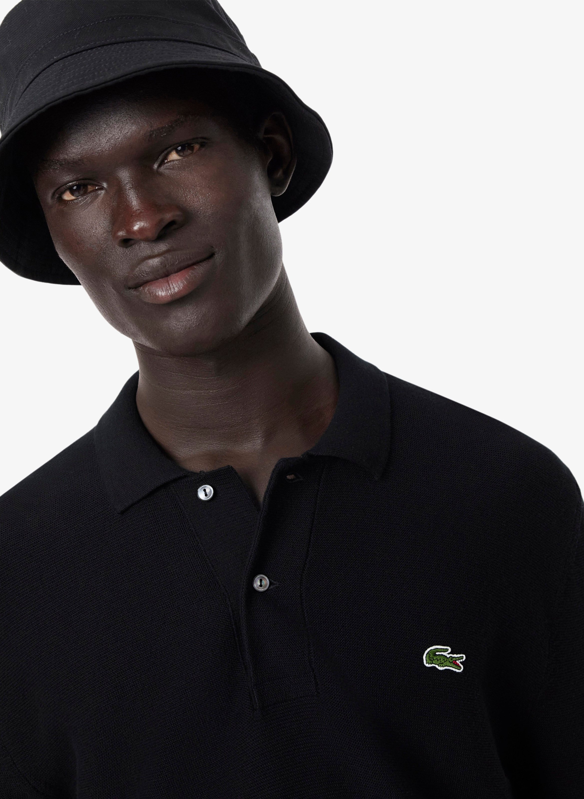 Straight fit long-sleeved cotton polo LACOSTE Black