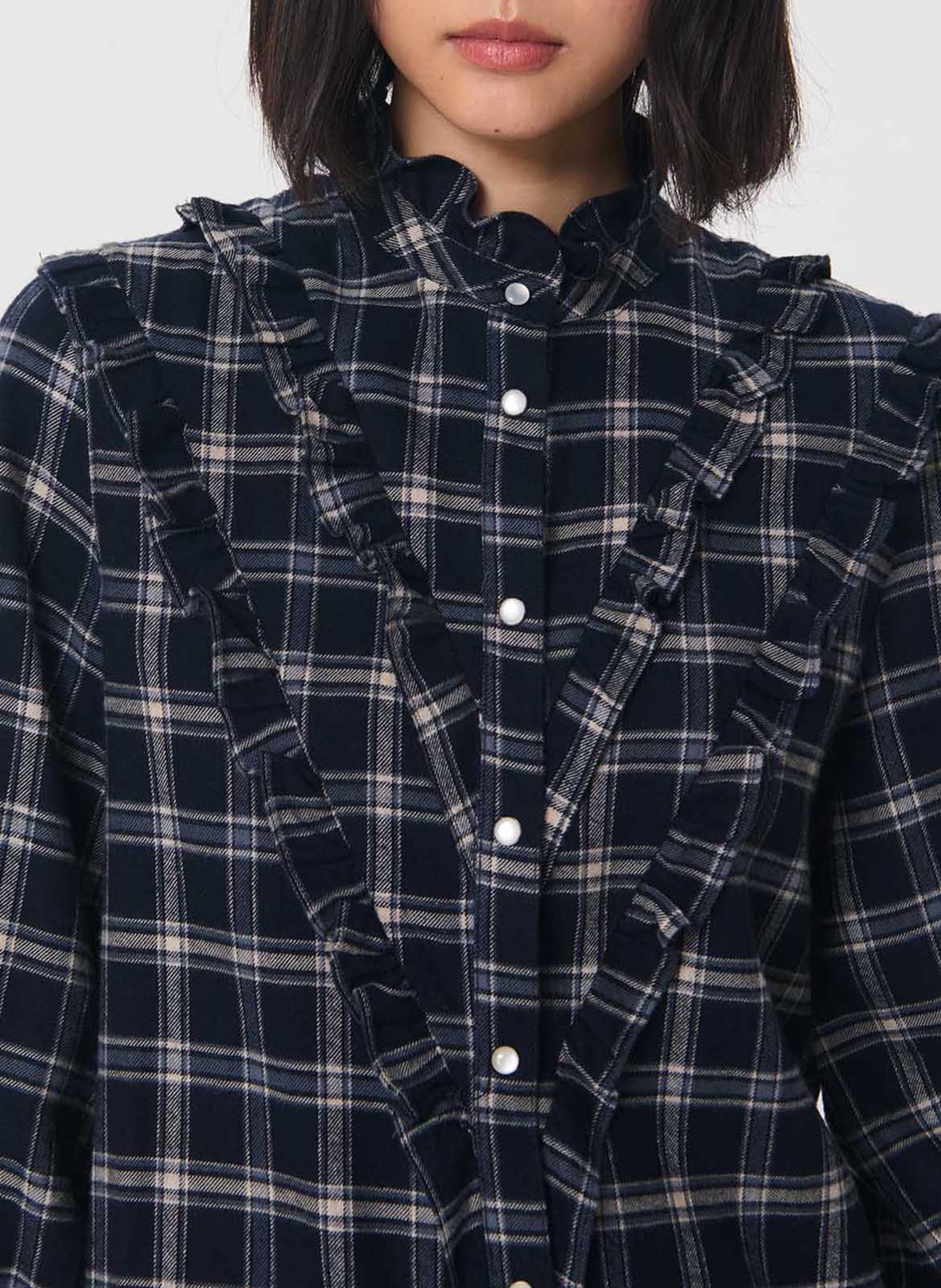 Chemise droite à carreaux en coton mélangé TARA JARMON Bleu