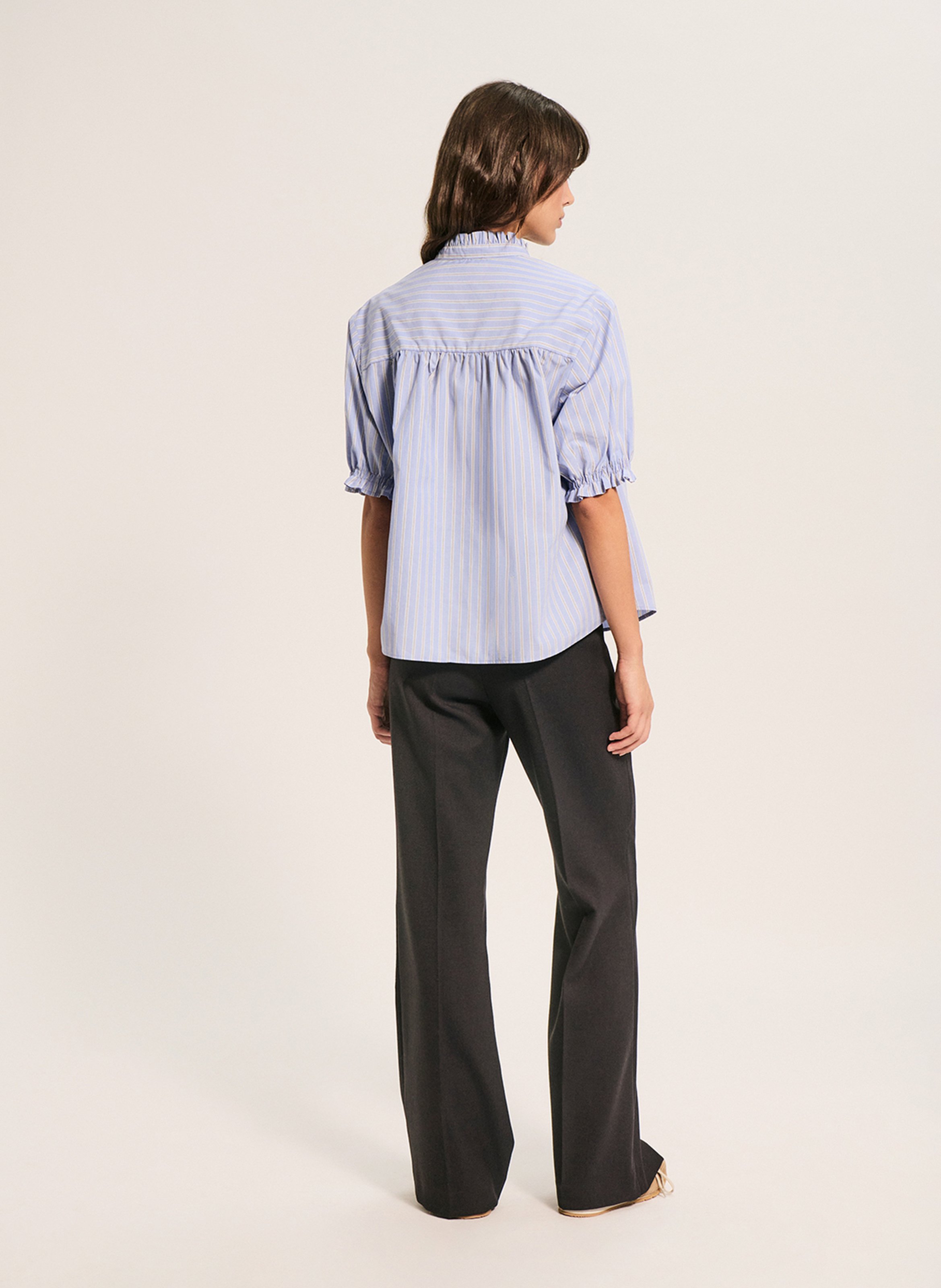 Blouse col tunisien rayée PABLO Bleu