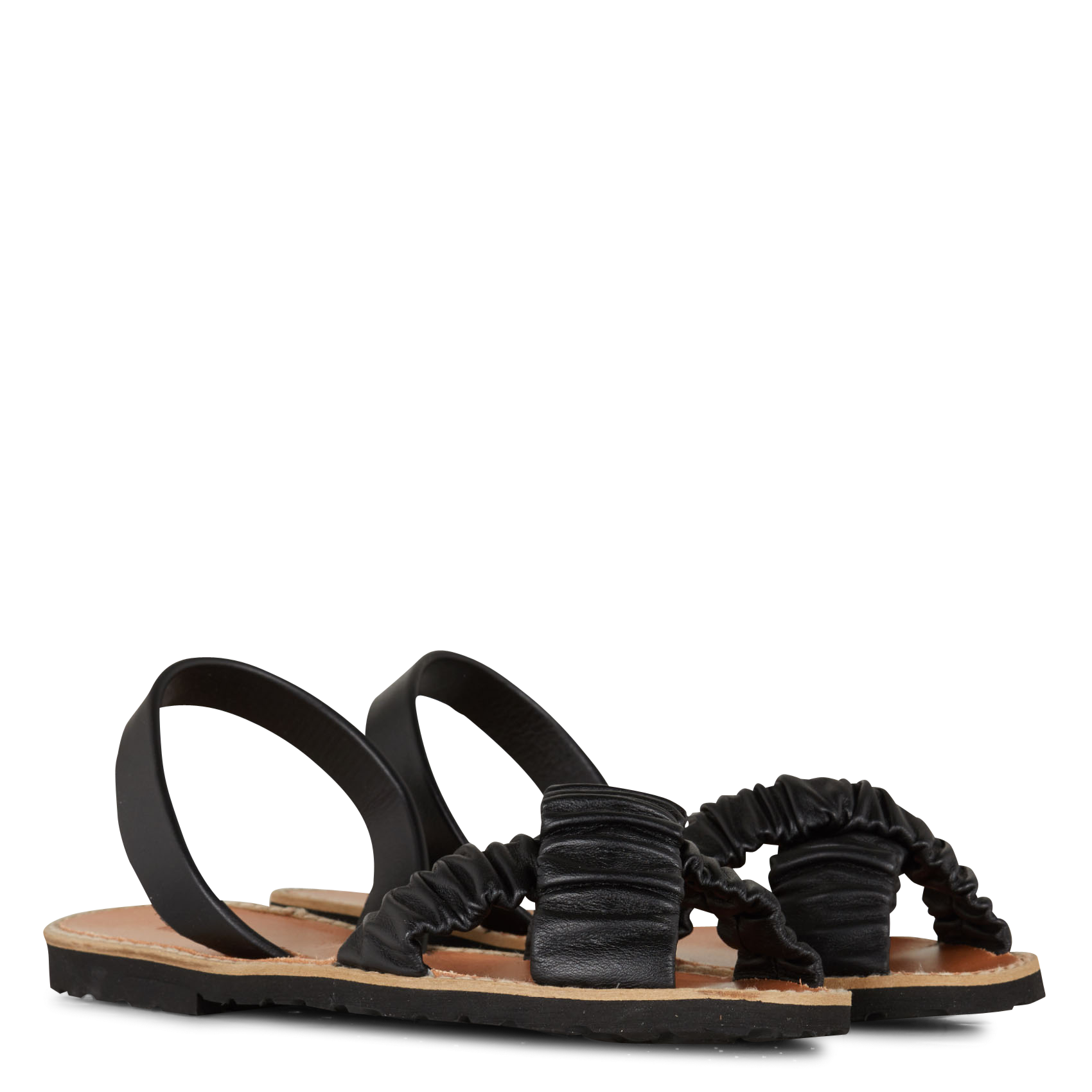 Gladde, leren sandalen met geplooide riempjes MINORQUINES Zwart