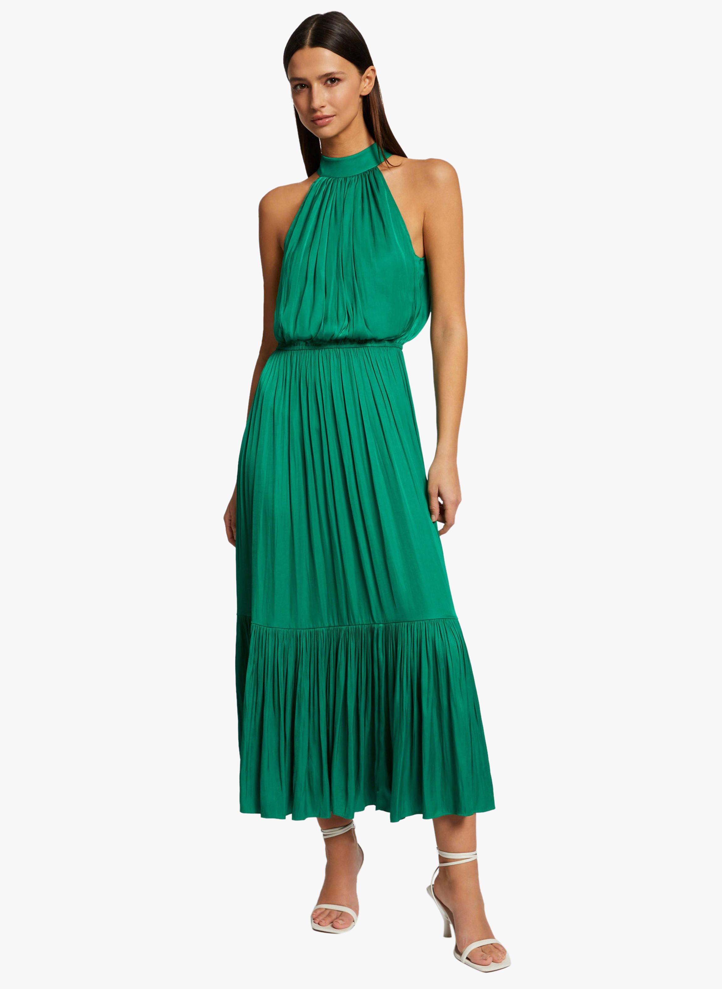 Robe longue vas e col ras du cou Vert