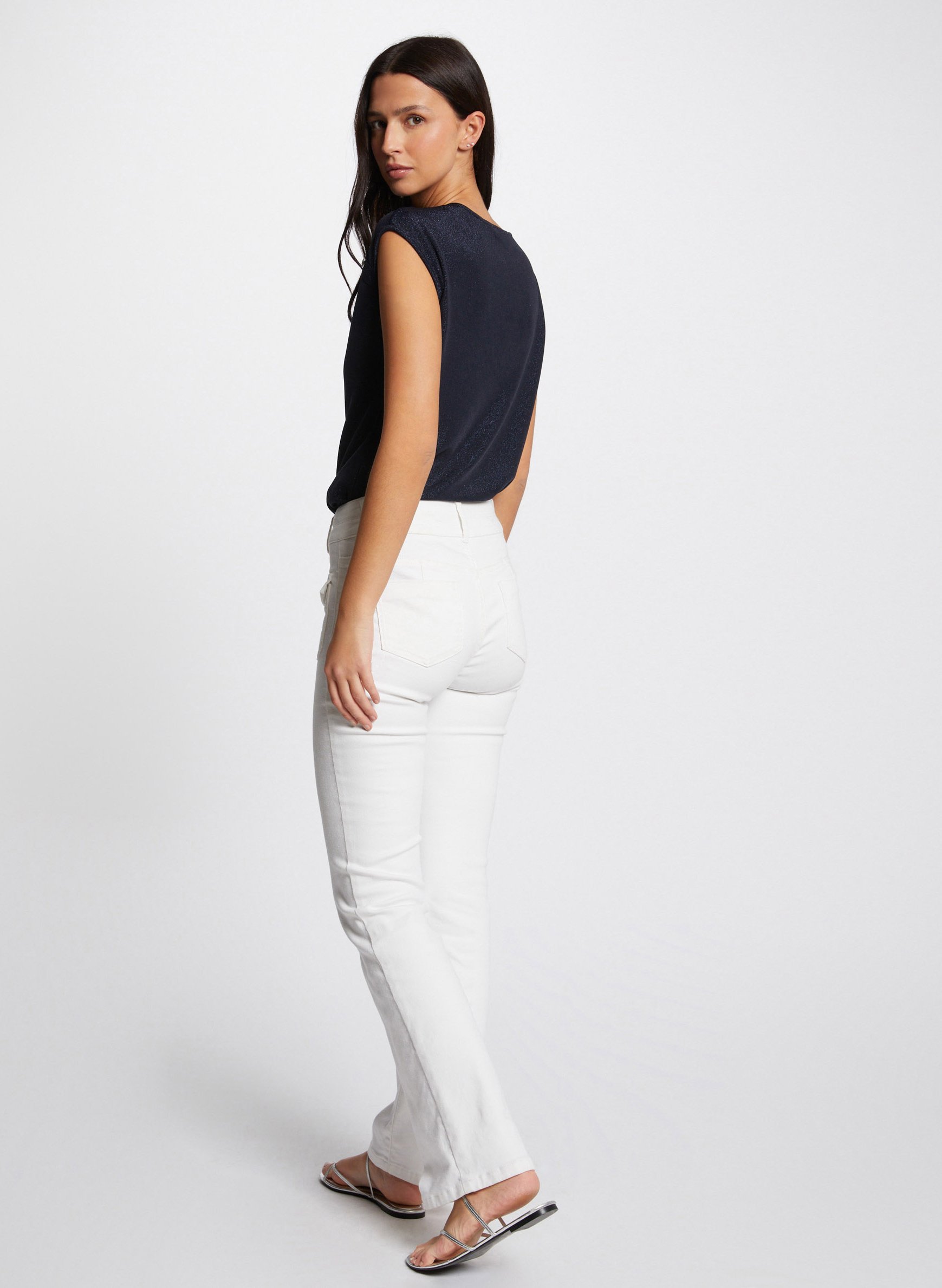 Tee-shirt col V métallisé MORGAN Bleu