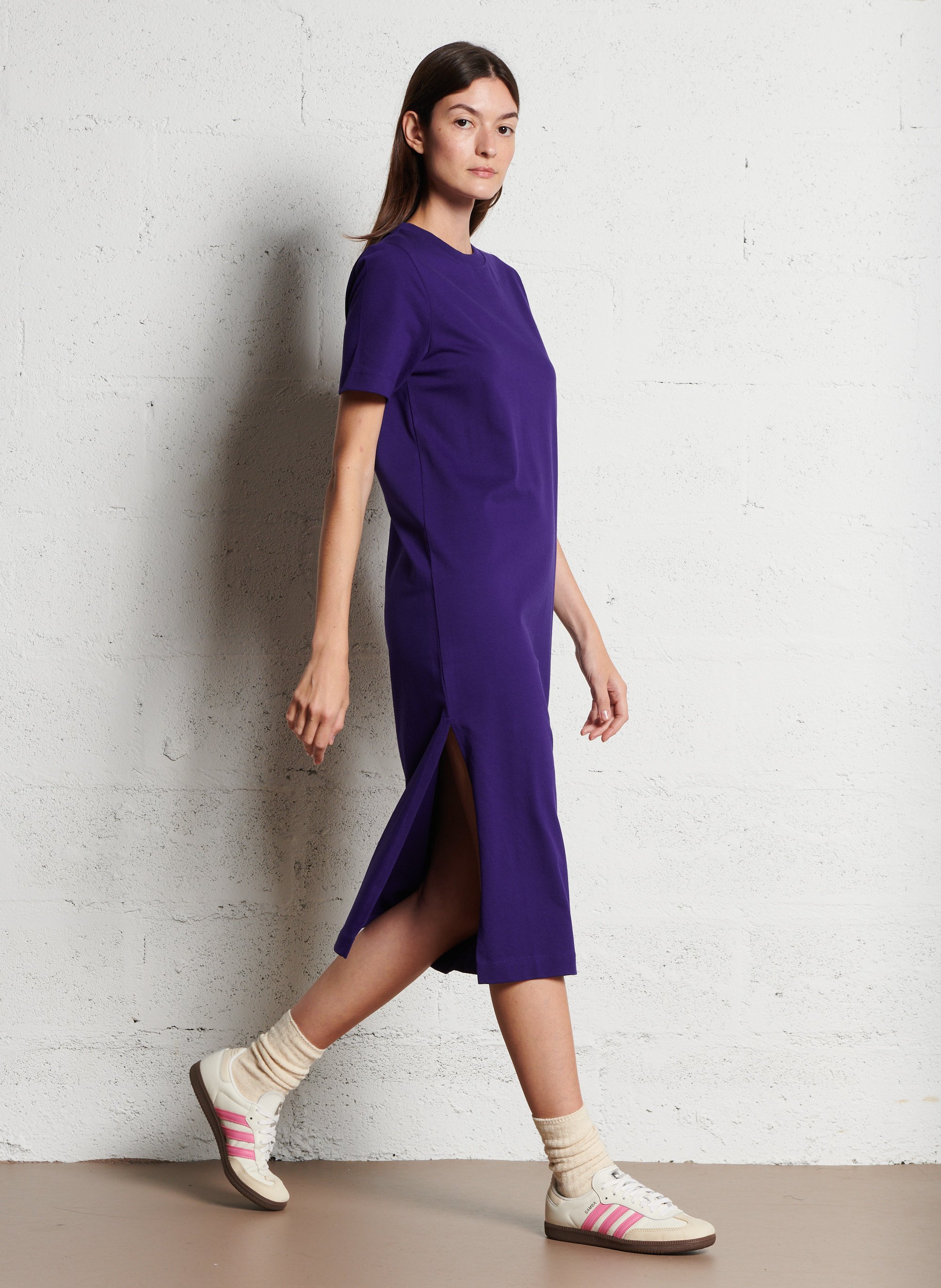 Robe longue col rond en coton Violet