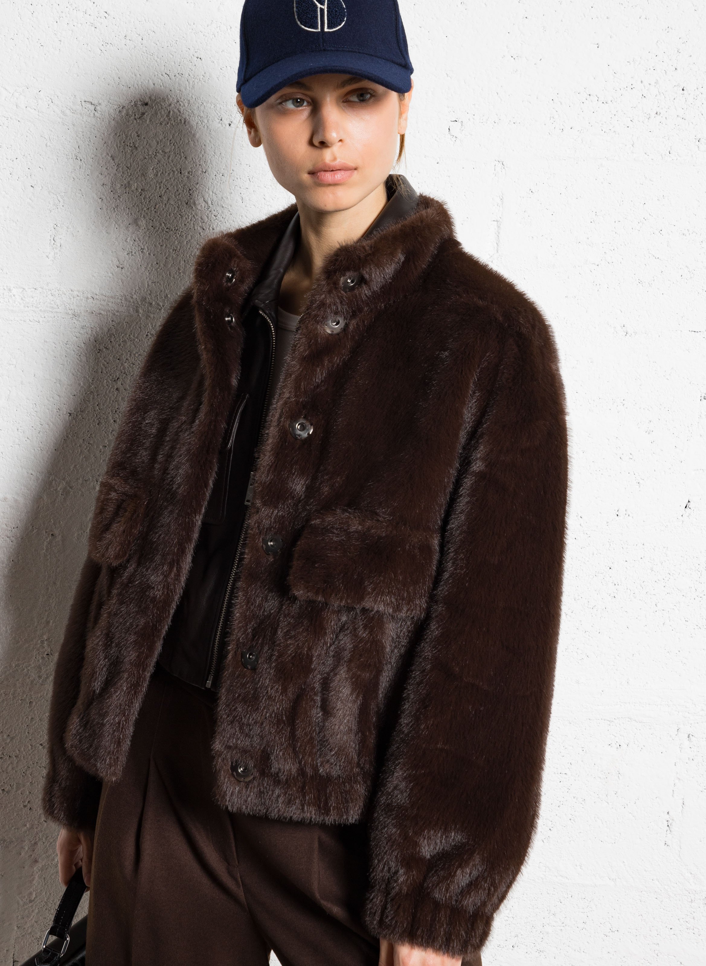 Veste ample col montant en fourrure synthétique BA&SH Marron