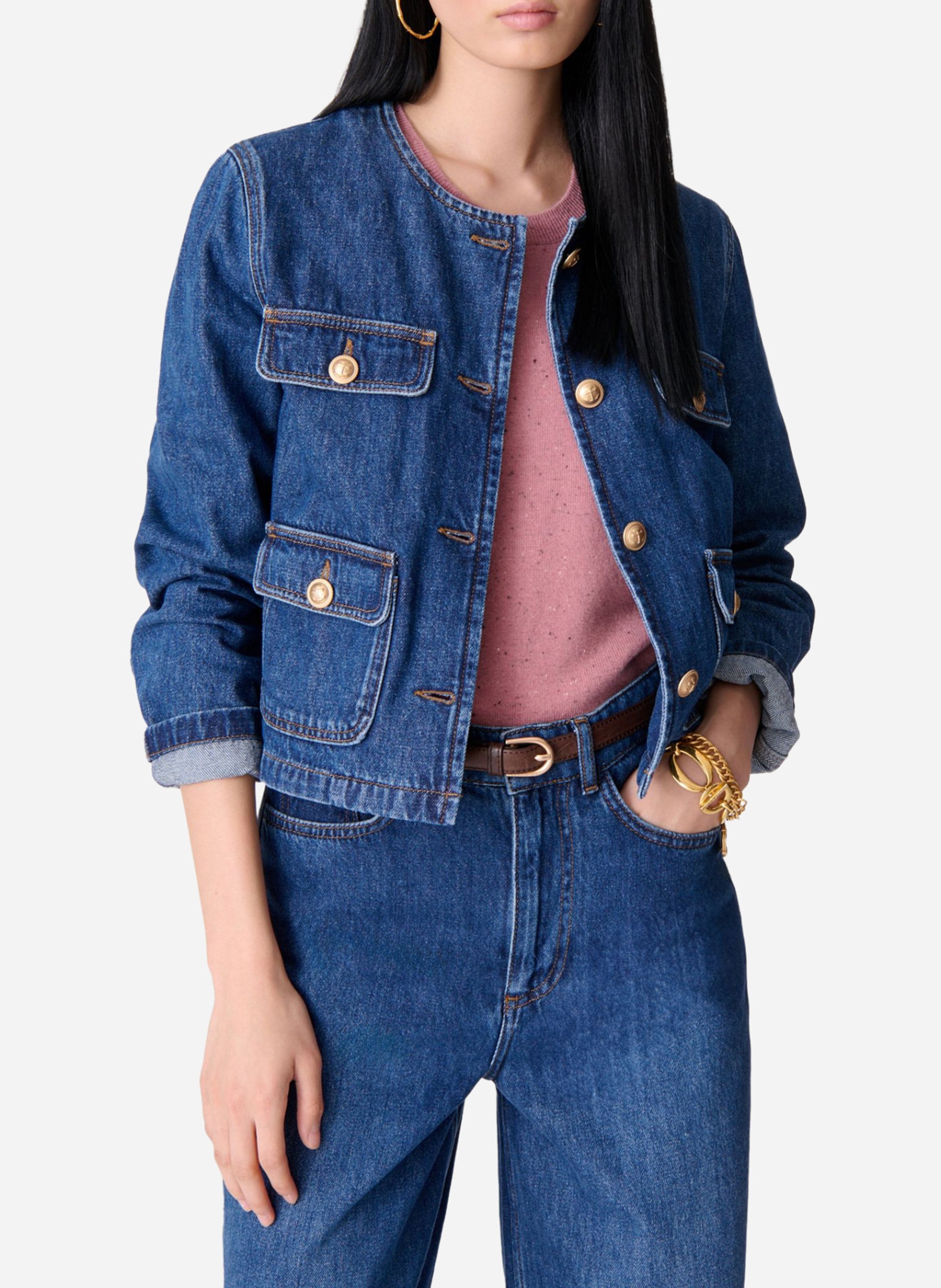 Cropped denim jacket with decorative buttons VANESSA BRUNO Blue