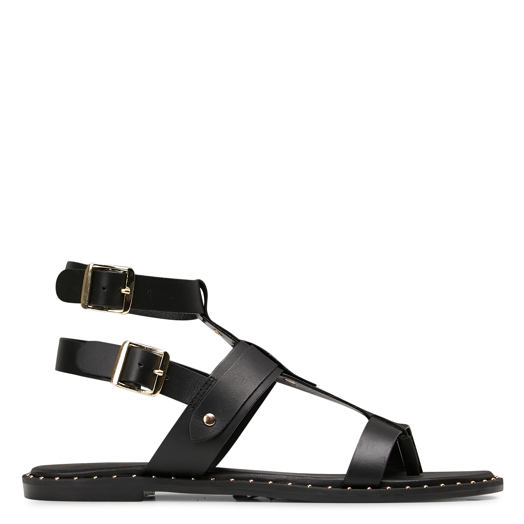 Sandales plates en cuir LA FEE MARABOUTEE Noir