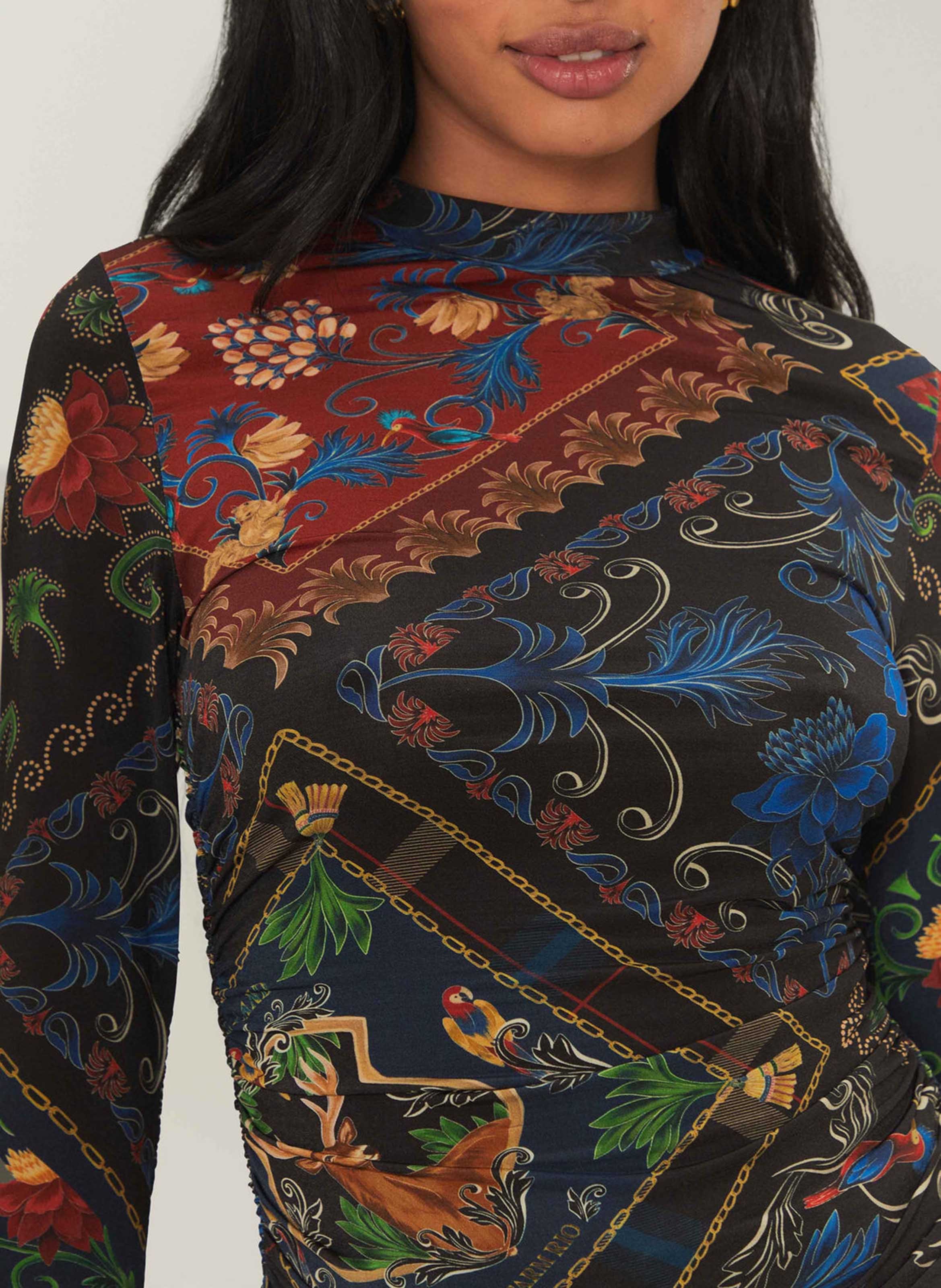 High-neck printed top FARM RIO Black