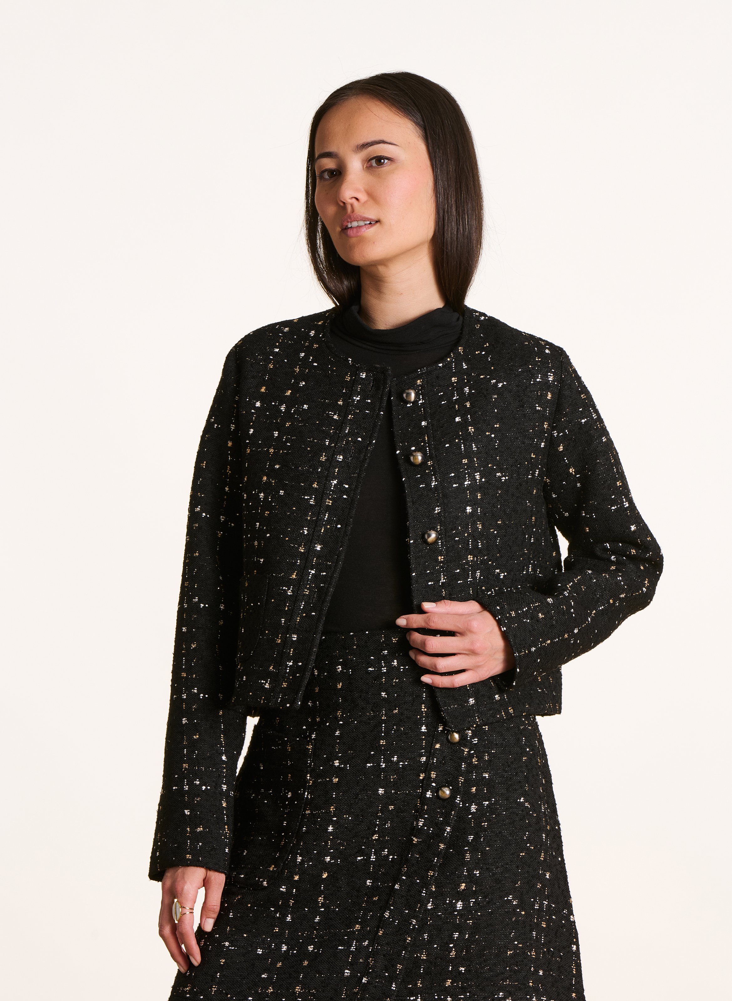 Cropped round-neck tweed jacket LA FEE MARABOUTEE Black