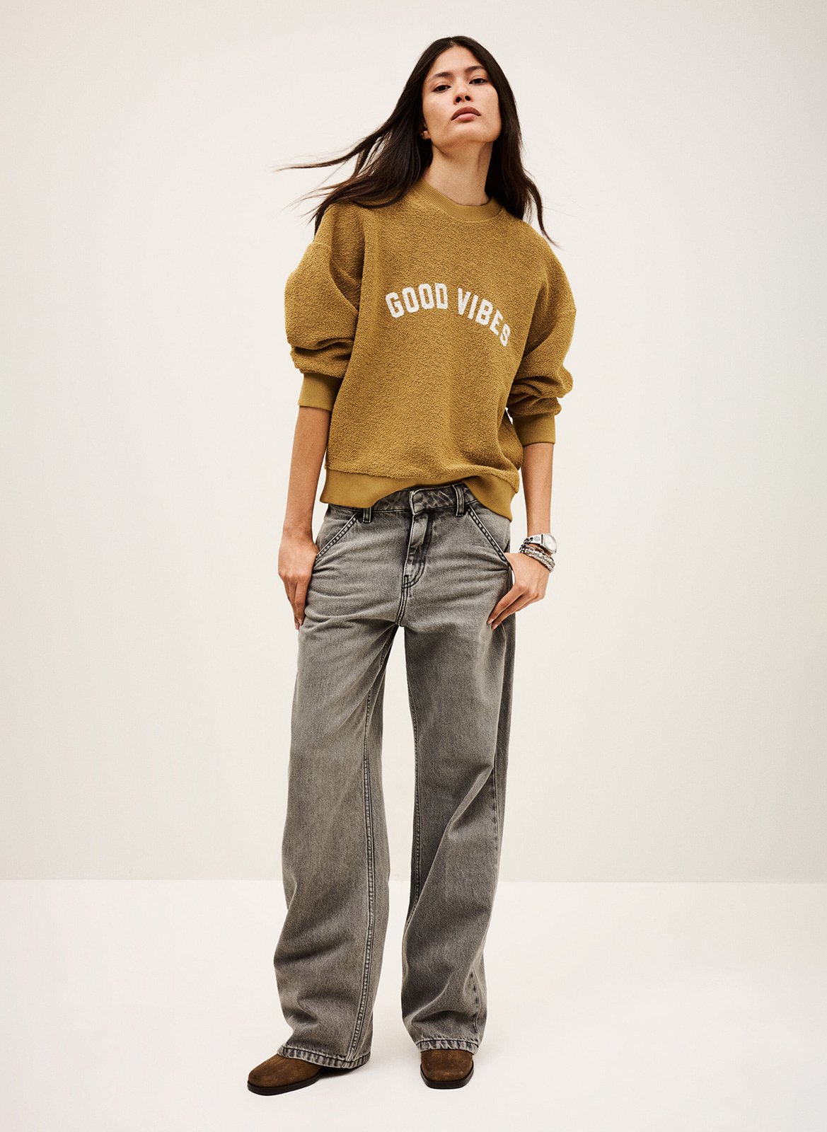 Sweat ample teddy à message BA&SH Marron