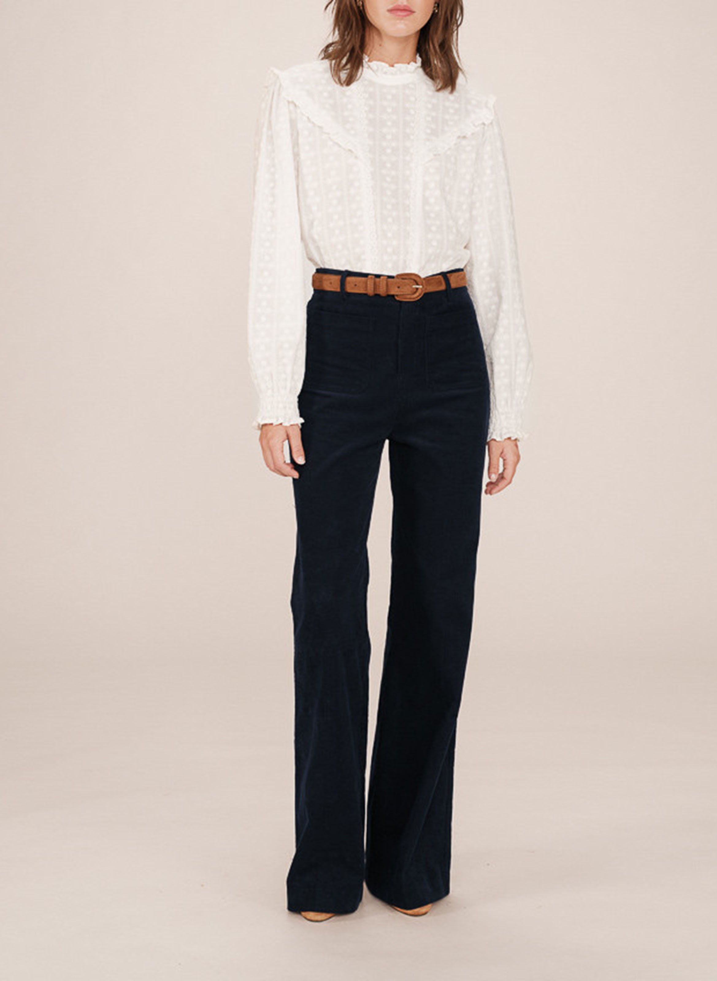 Pantalon droit en coton GRACE ET MILA Bleu