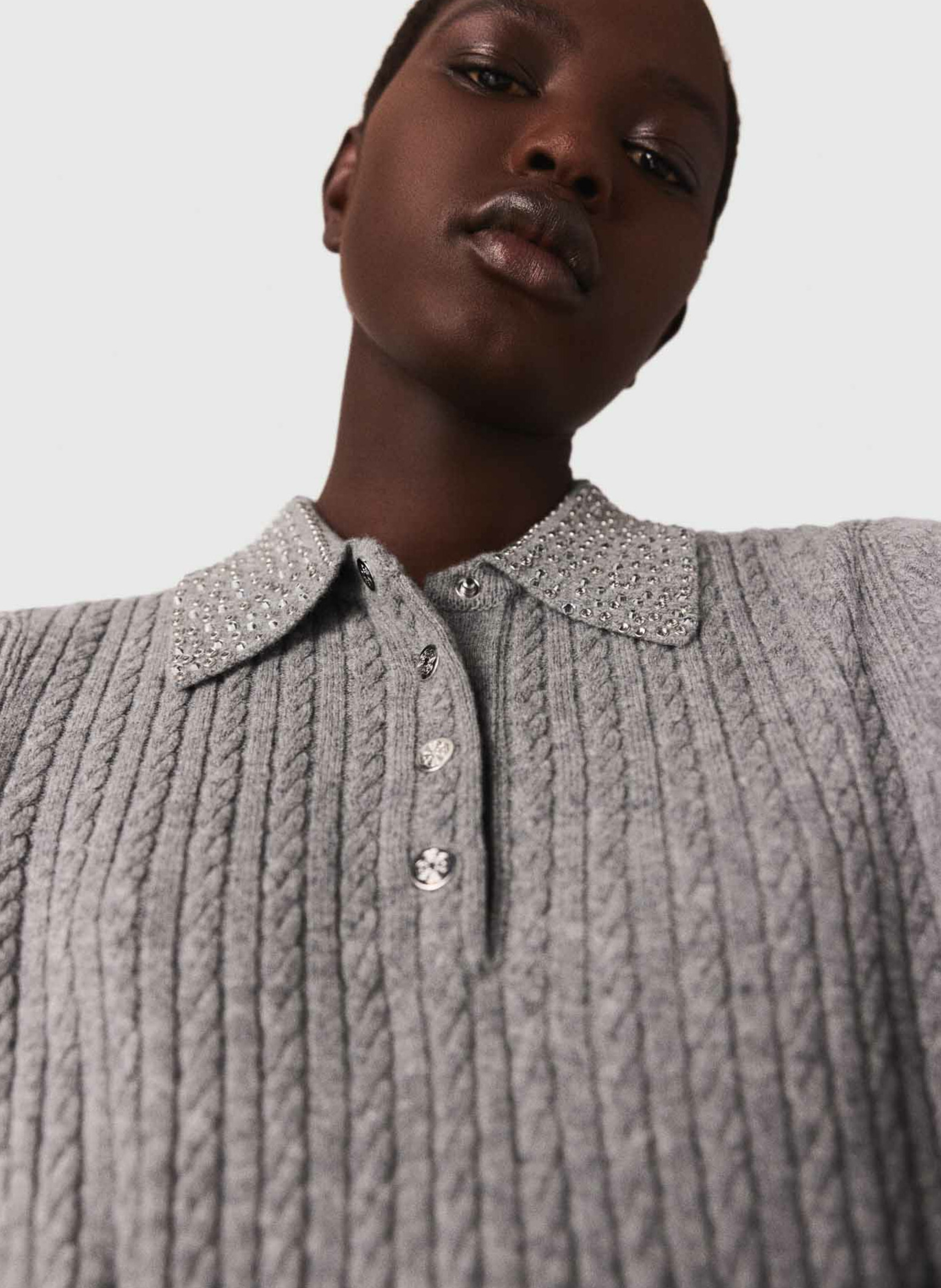 Pull col polo en laine MAJE Gris