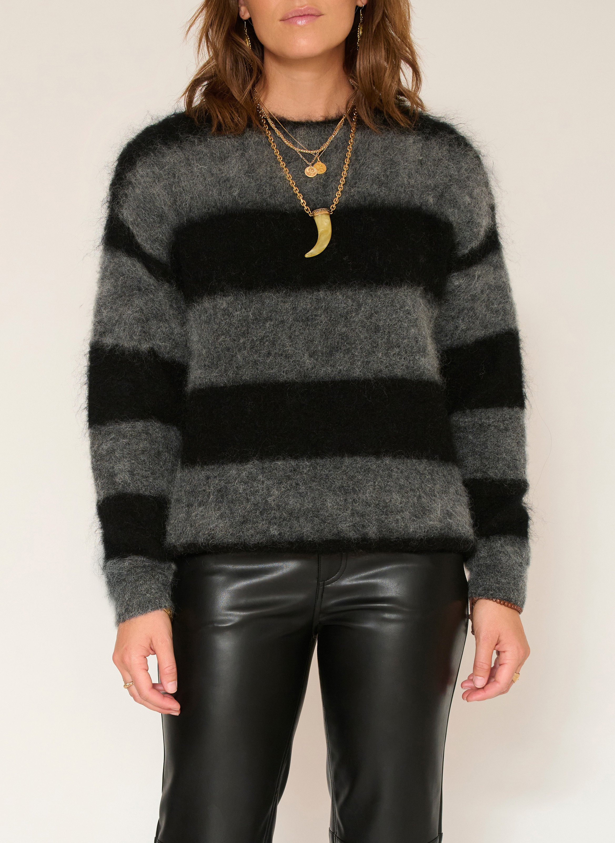 Pull oversize col rond en laine mélangée MKT Gris