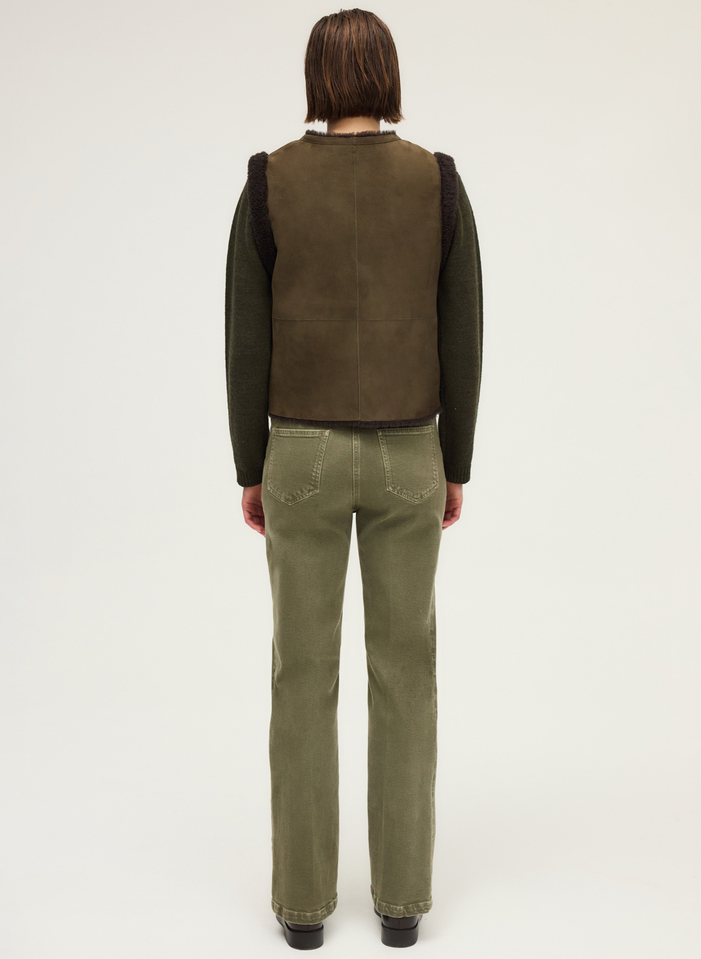 Reversible leather v-neck jacket PABLO Khaki