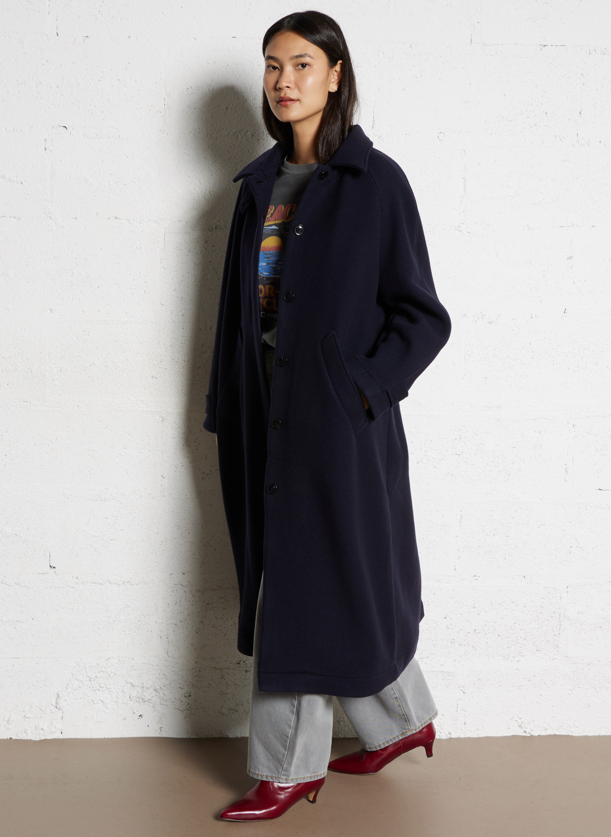 Manteau ample col classique en laine BELLEPIECE Bleu