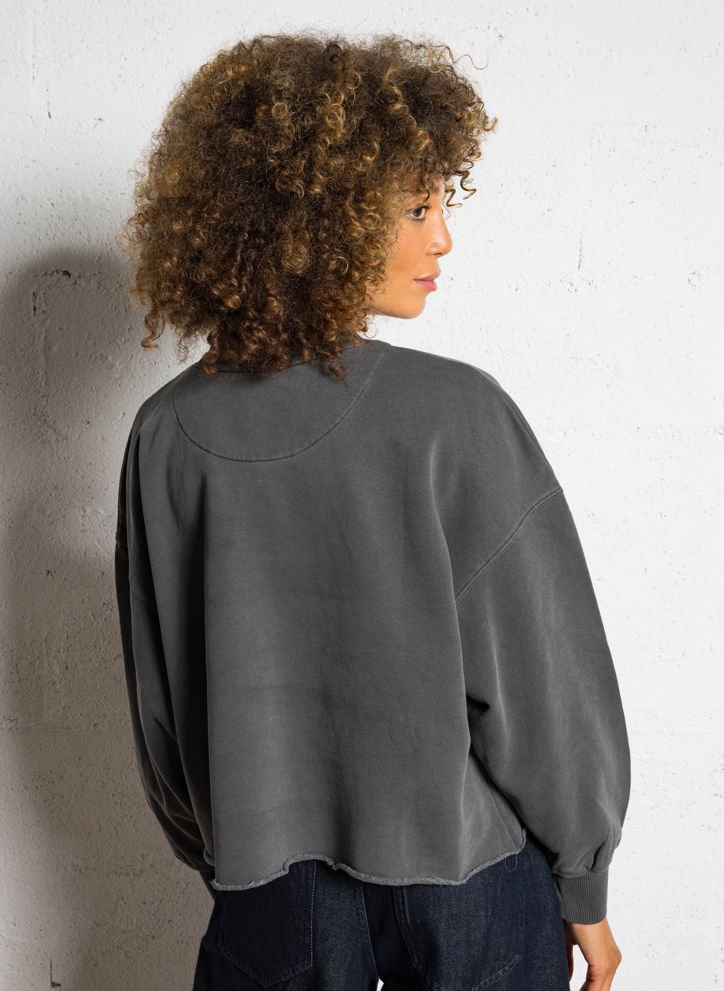 Sweat ample col montant sérigraphié en coton NEWTONE Gris