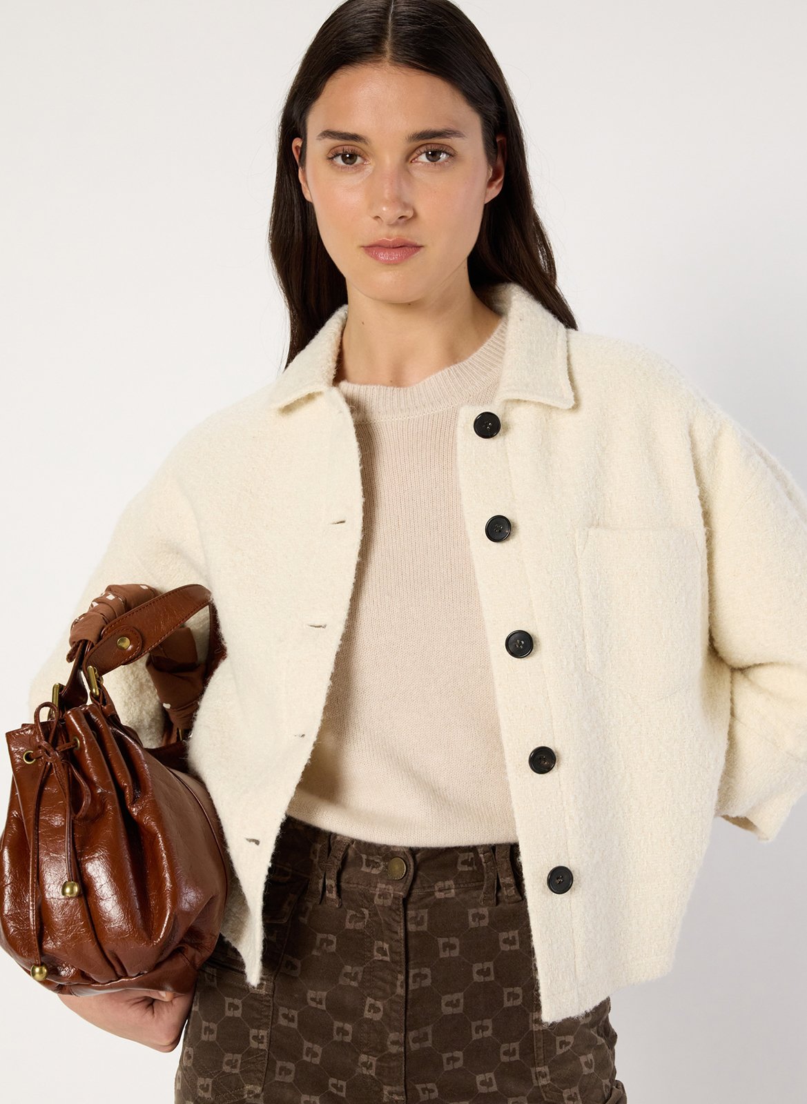Rechte knoopjas in effen tweed GERARD DAREL Beige