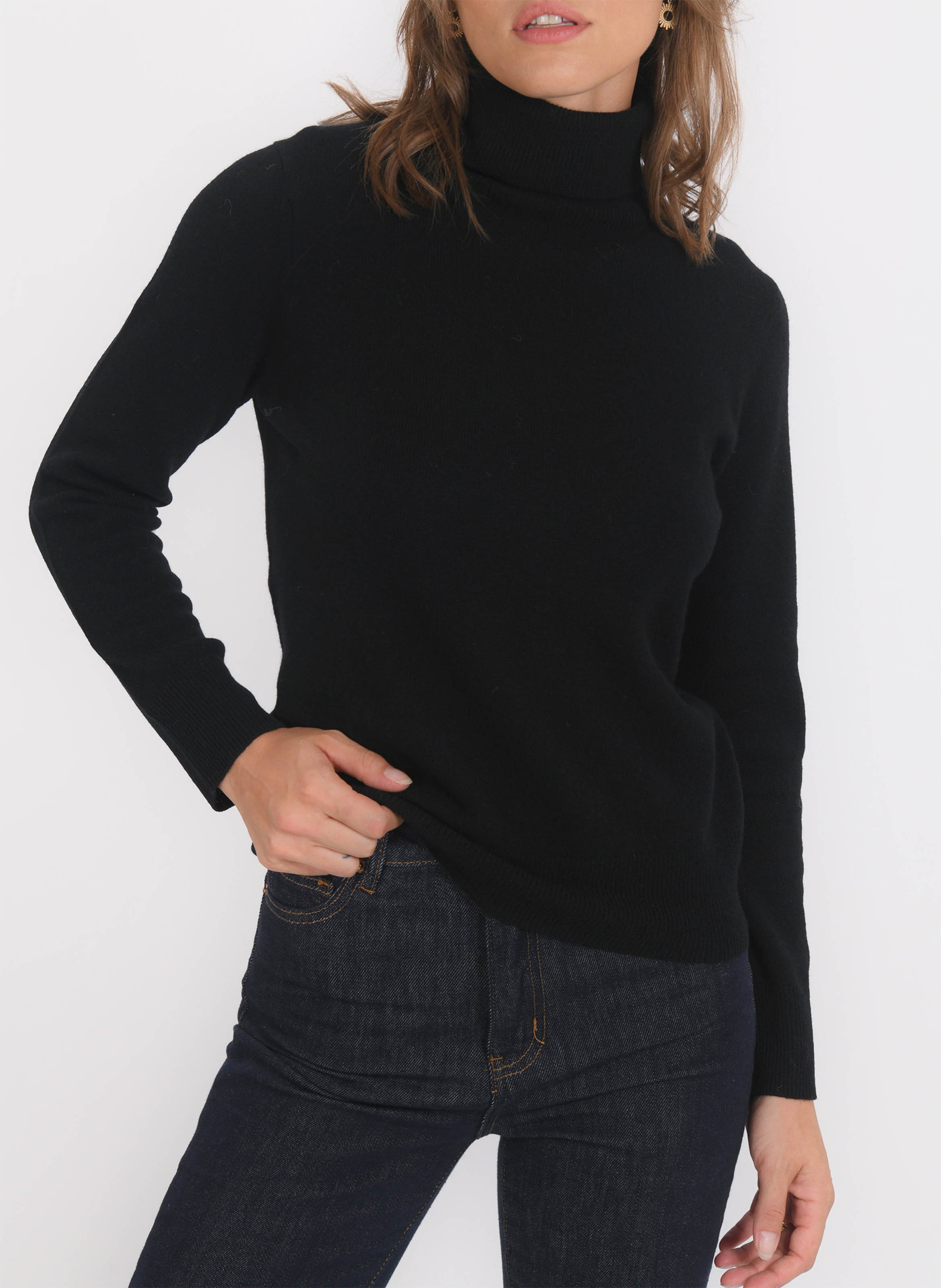 Pull col roulé uni en laine et cachemire KOOKAI Noir