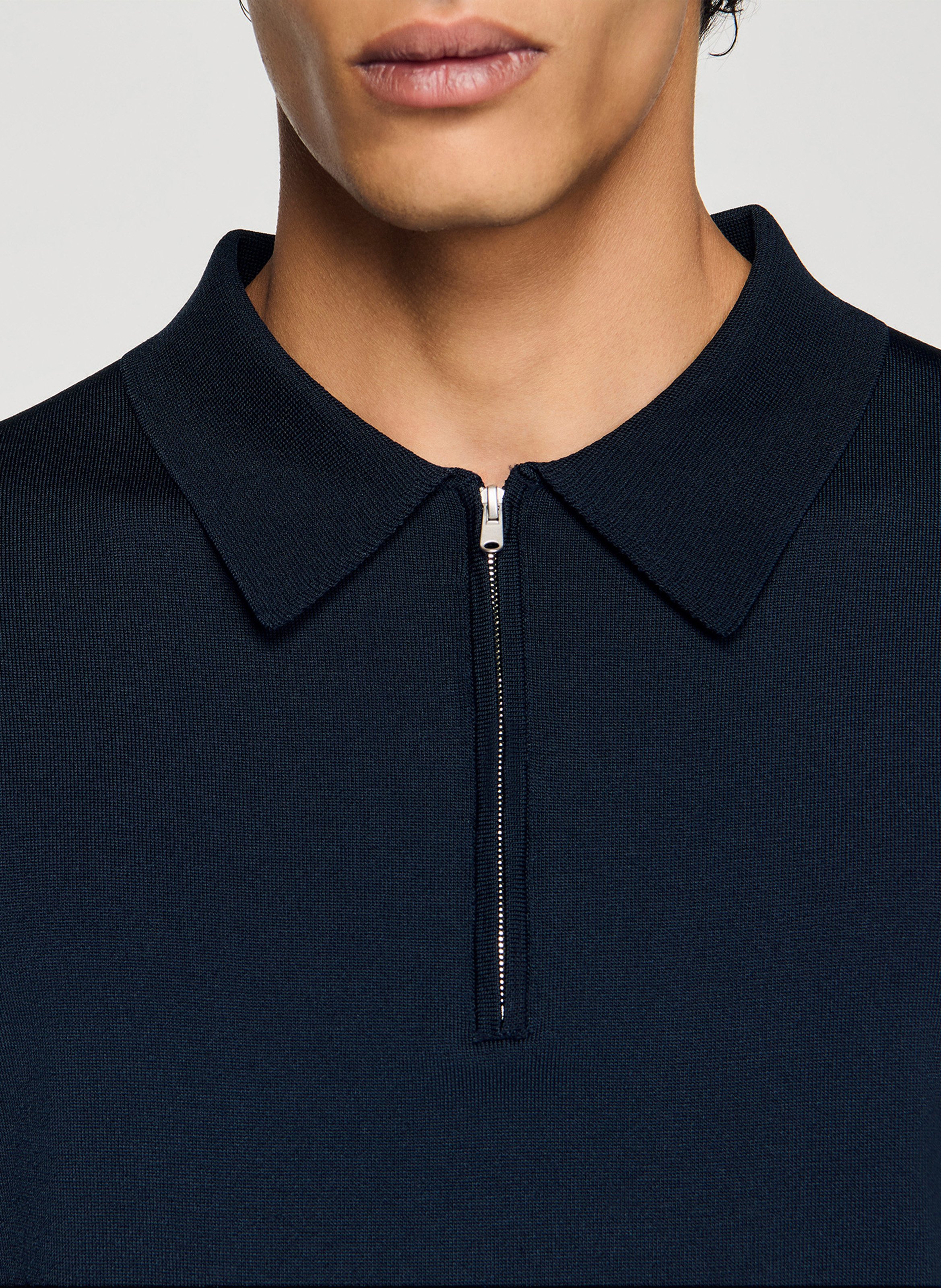T-shirt manches courtes à col polo zippé SANDRO Bleu