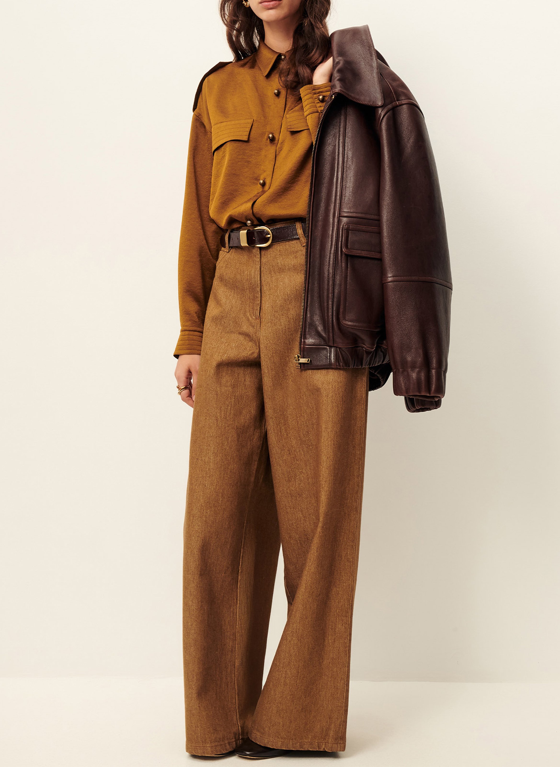 Jean large taille haute en coton SESSUN Marron